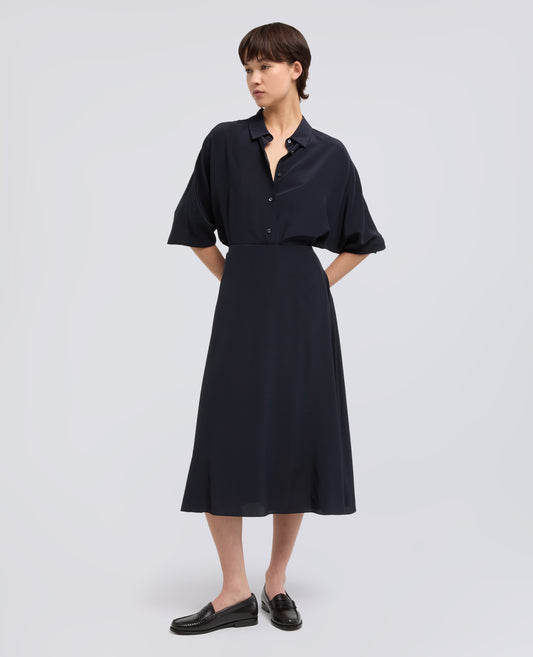 GONNA LUNGA IN CREPE DE CHINE DI SETA - BLU - ASPESI