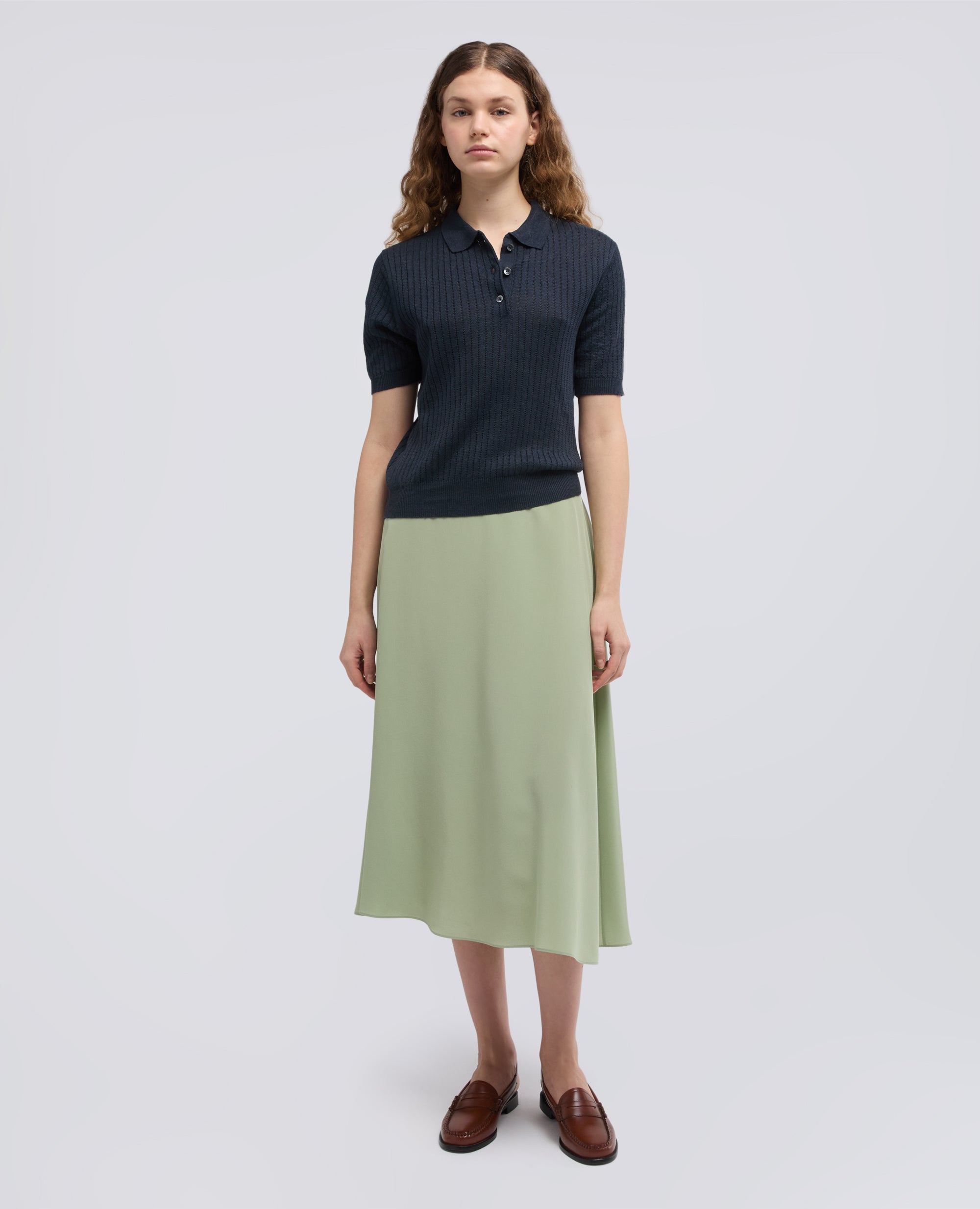 GONNA LUNGA IN CREPE DE CHINE DI SETA - VERDE - ASPESI