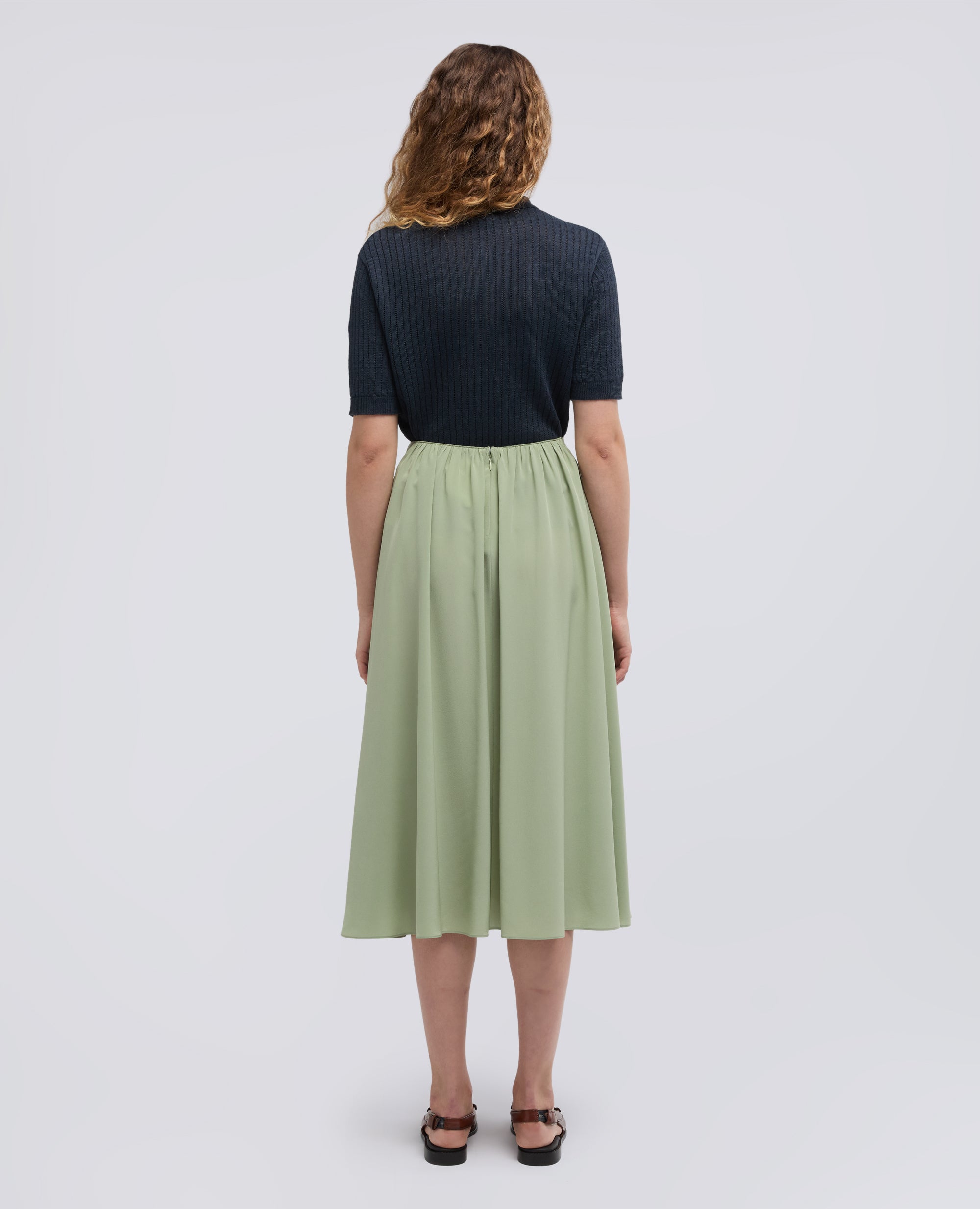 GONNA LUNGA IN CREPE DE CHINE DI SETA - VERDE - ASPESI