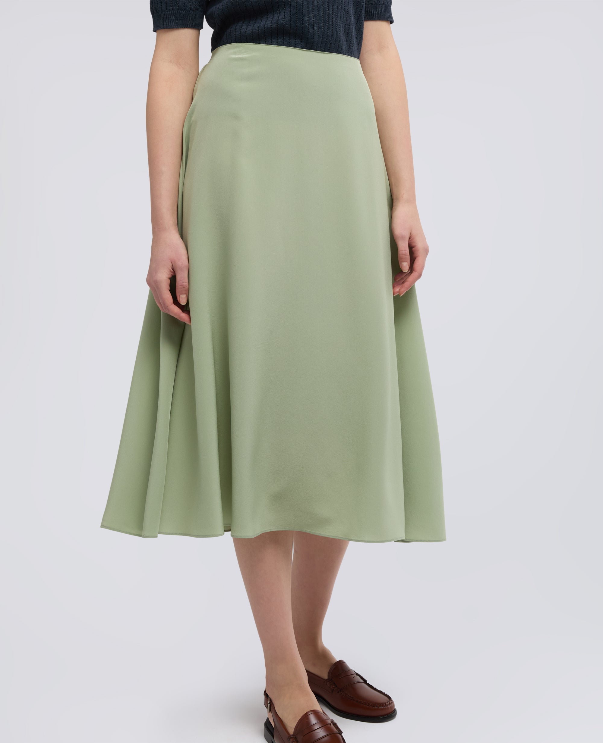GONNA LUNGA IN CREPE DE CHINE DI SETA - VERDE - ASPESI