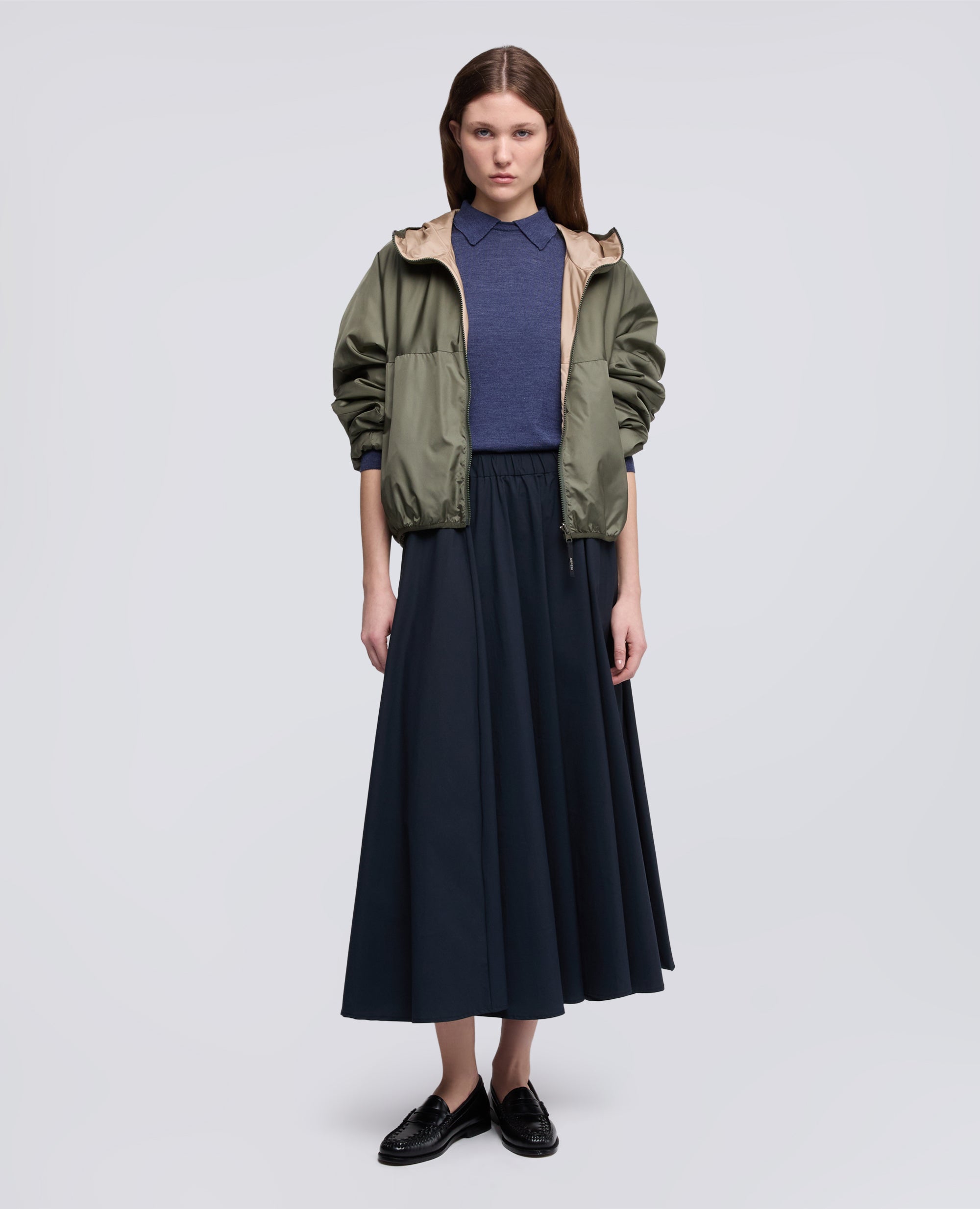 GONNA IN POPELINE COTONE E NYLON STRETCH - BLU - ASPESI