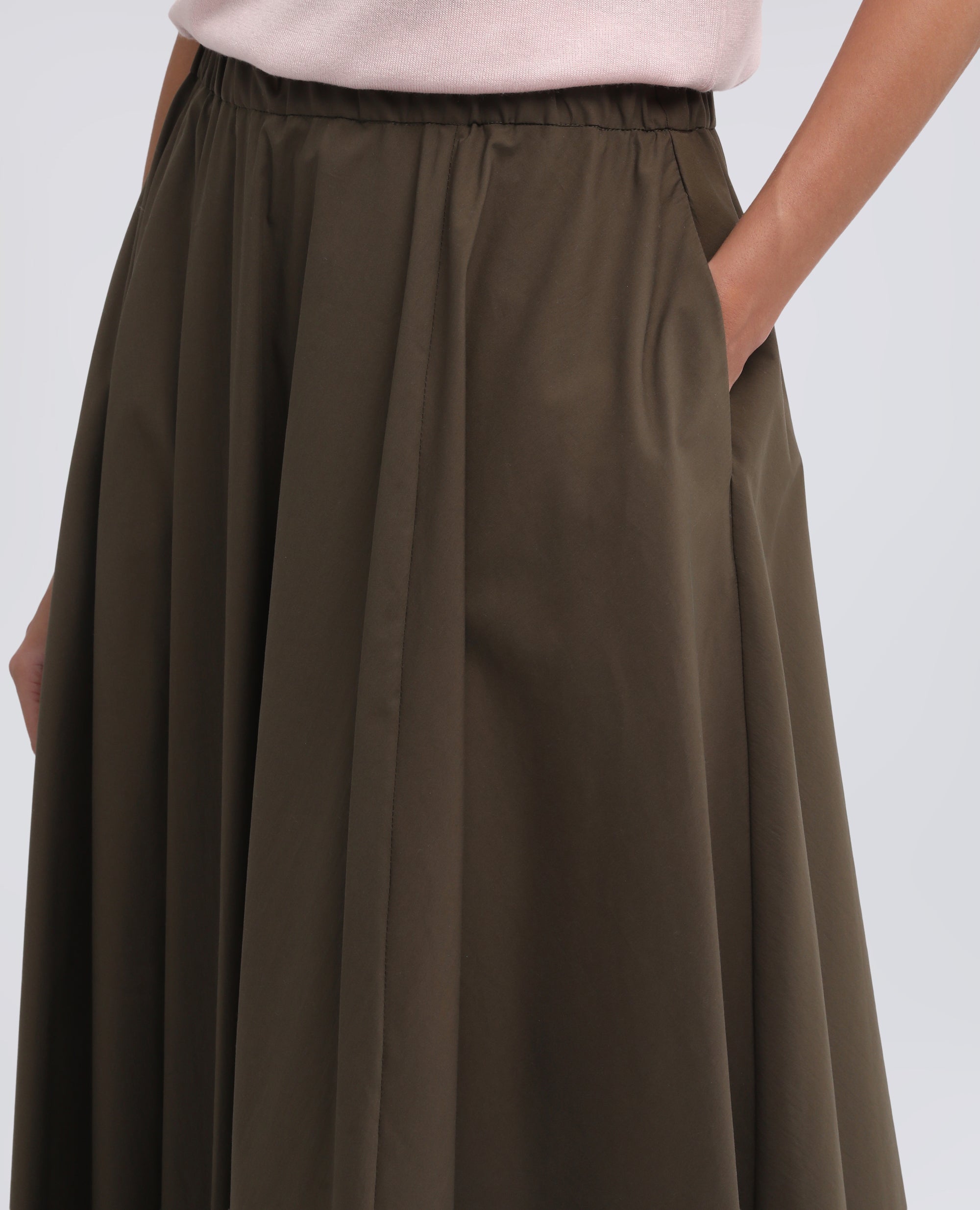 GONNA IN POPELINE COTONE E NYLON STRETCH - VERDE - ASPESI