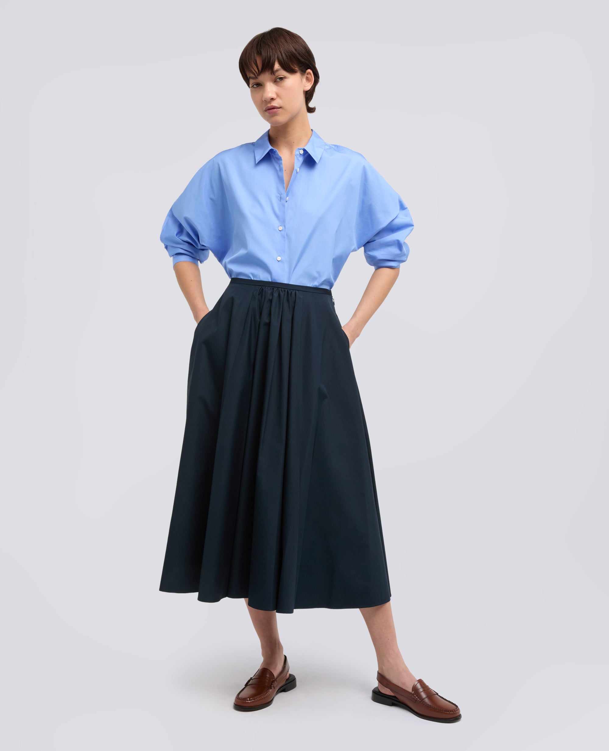 GONNA IN POPELINE COTONE - BLU - ASPESI