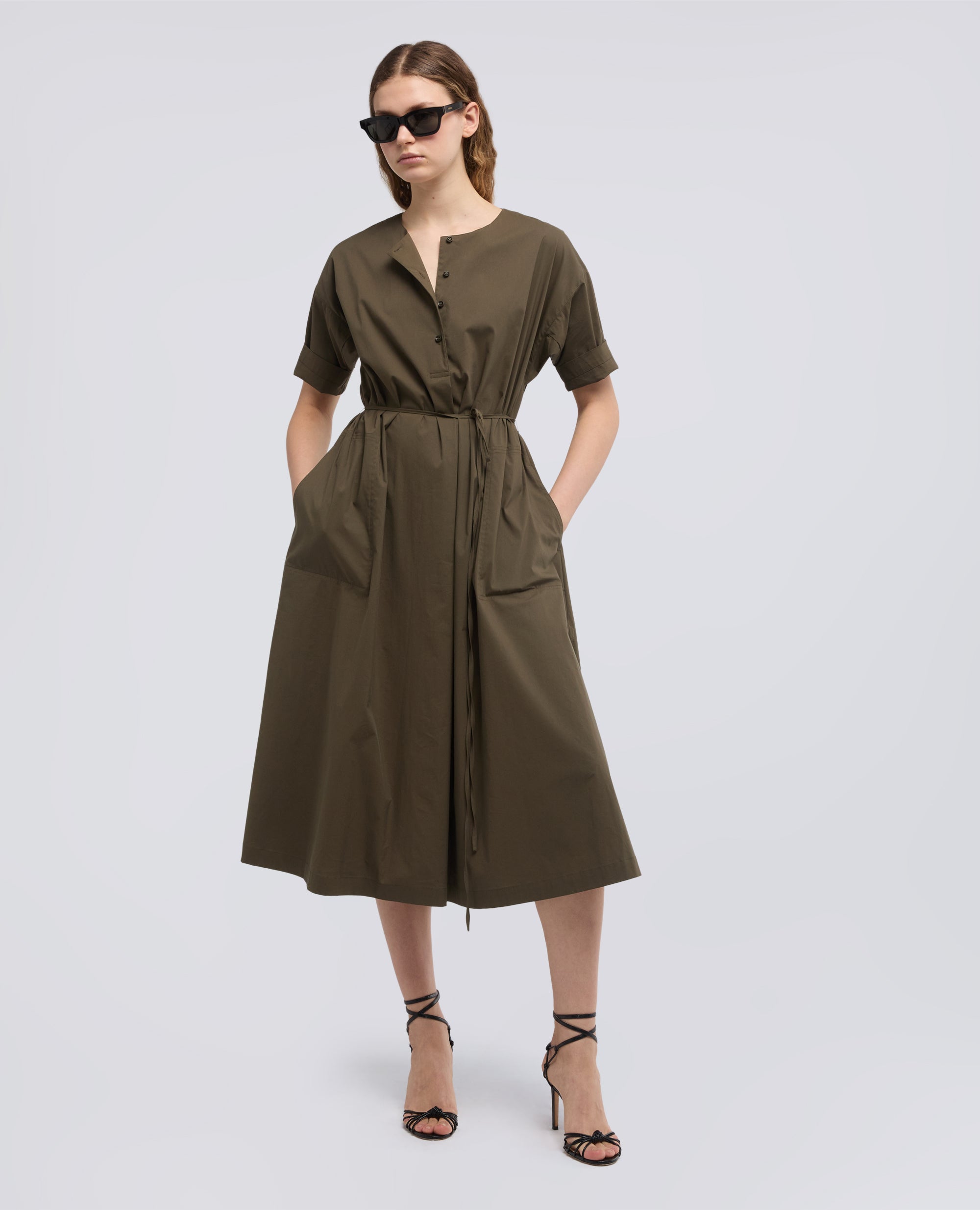 ABITO IN POPELINE DI COTONE E NYLON STRETCH - VERDE - ASPESI