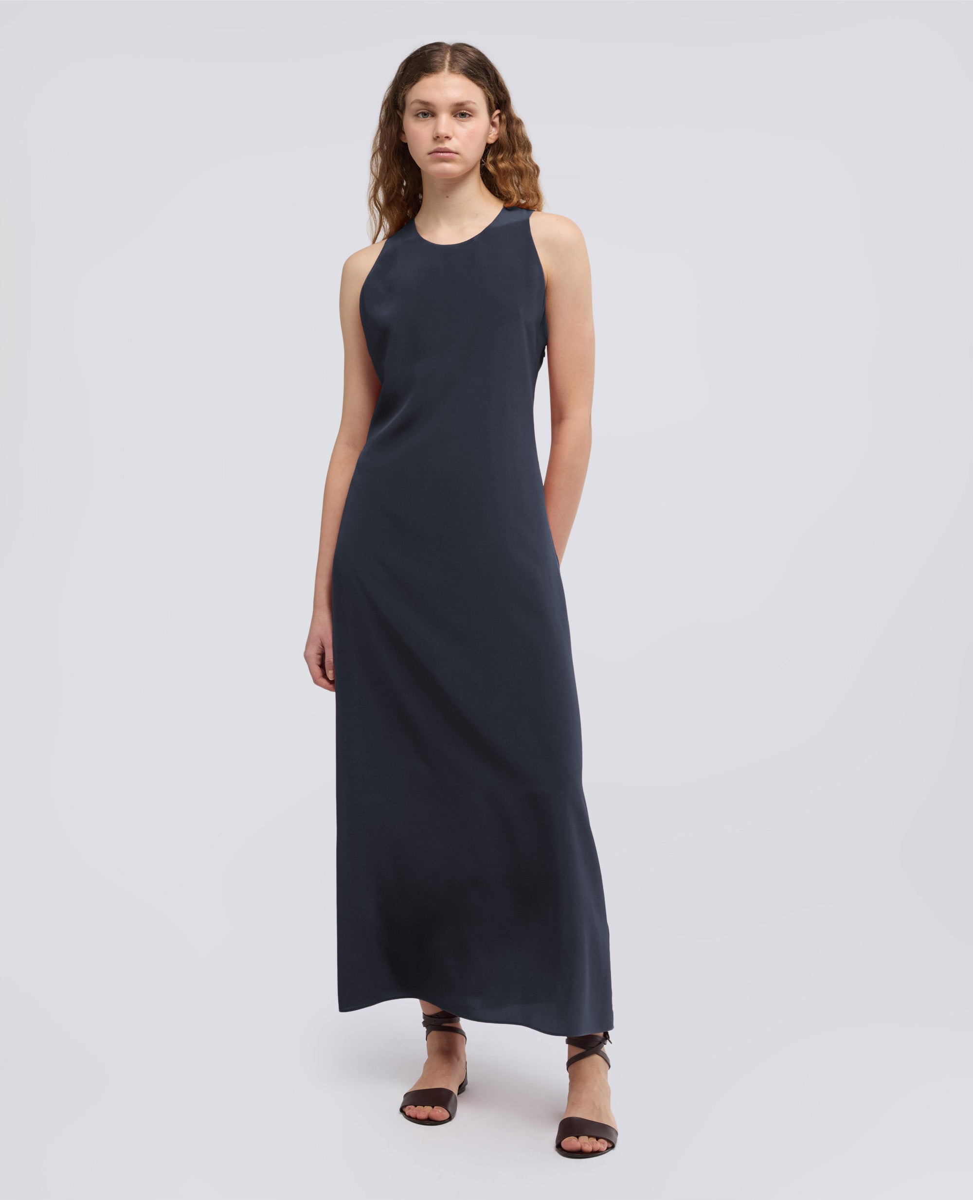 ABITO LUNGO IN CREPE DE CHINE DI SETA - BLU - ASPESI