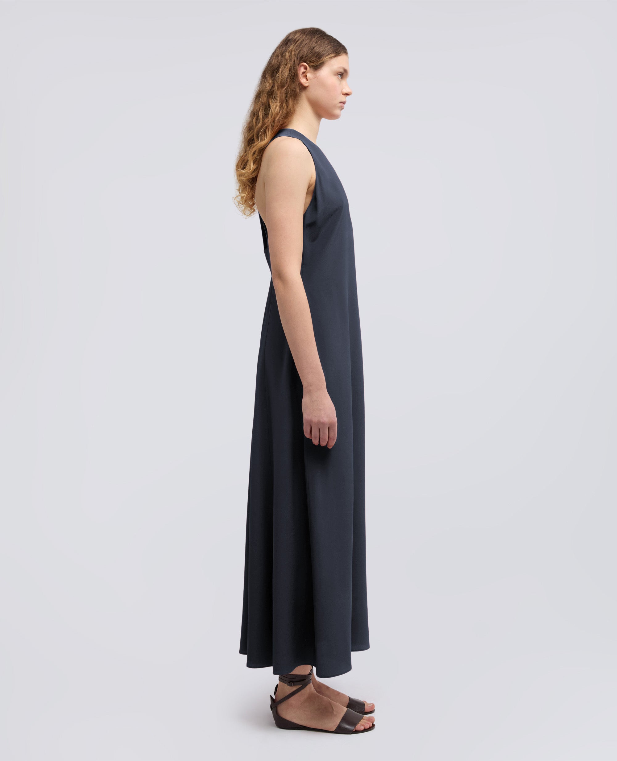 ABITO LUNGO IN CREPE DE CHINE DI SETA - BLU - ASPESI