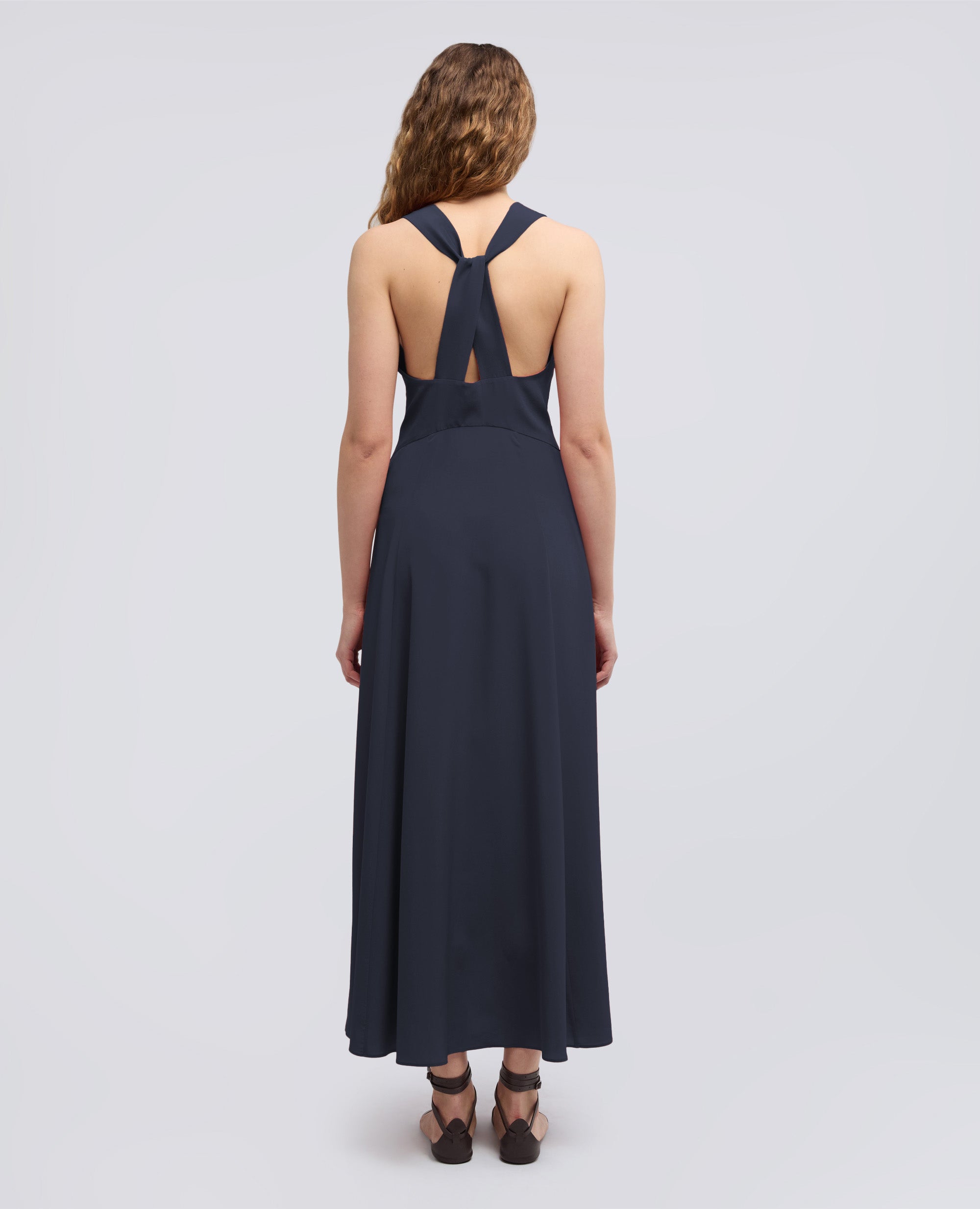ABITO LUNGO IN CREPE DE CHINE DI SETA - BLU - ASPESI