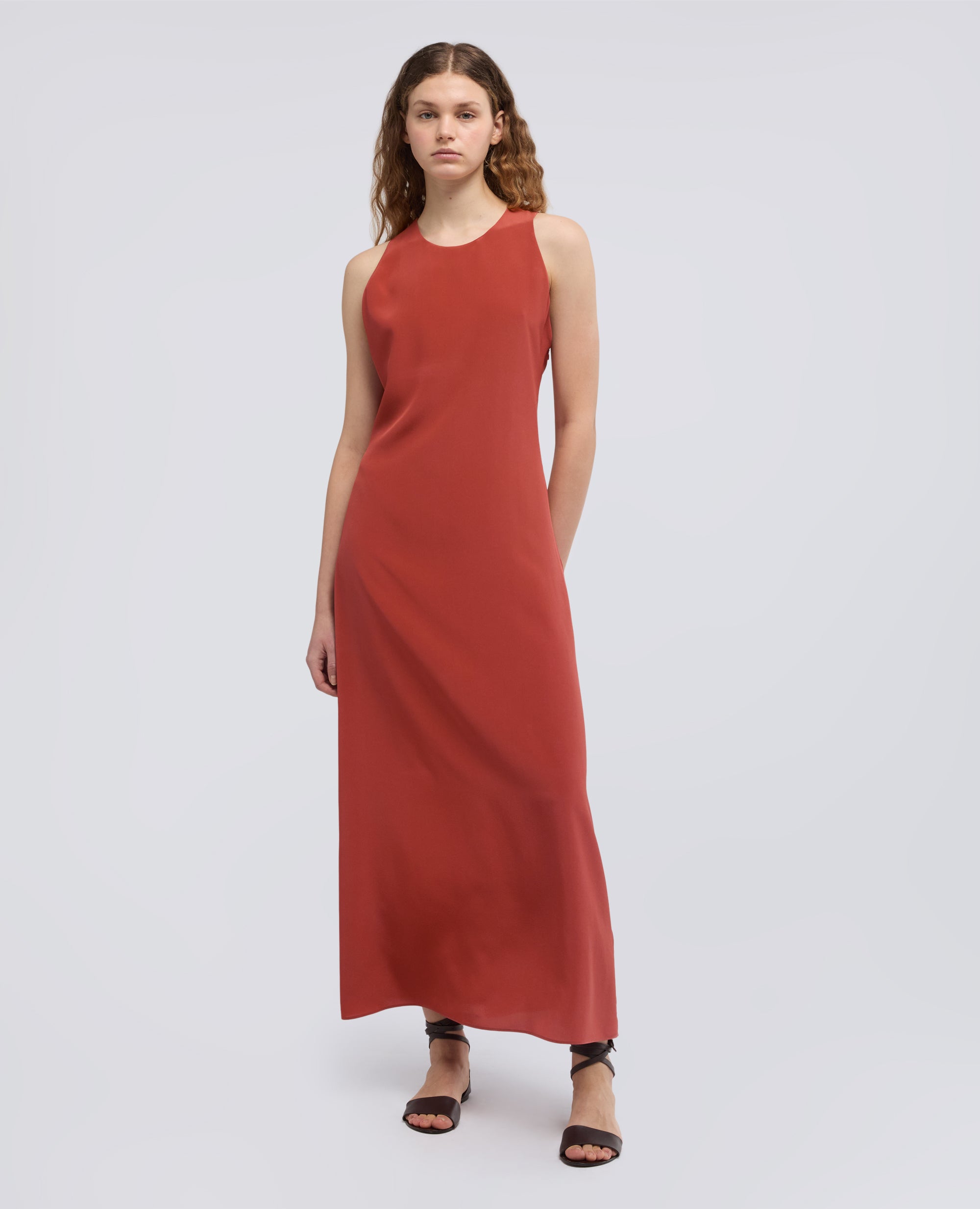 ABITO LUNGO IN CREPE DE CHINE DI SETA - ARANCIO - ASPESI