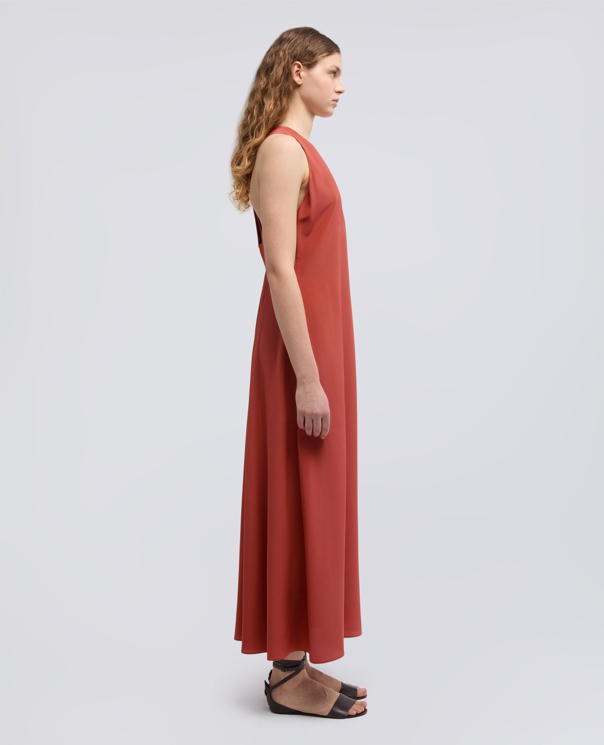 ABITO LUNGO IN CREPE DE CHINE DI SETA - ARANCIO - ASPESI