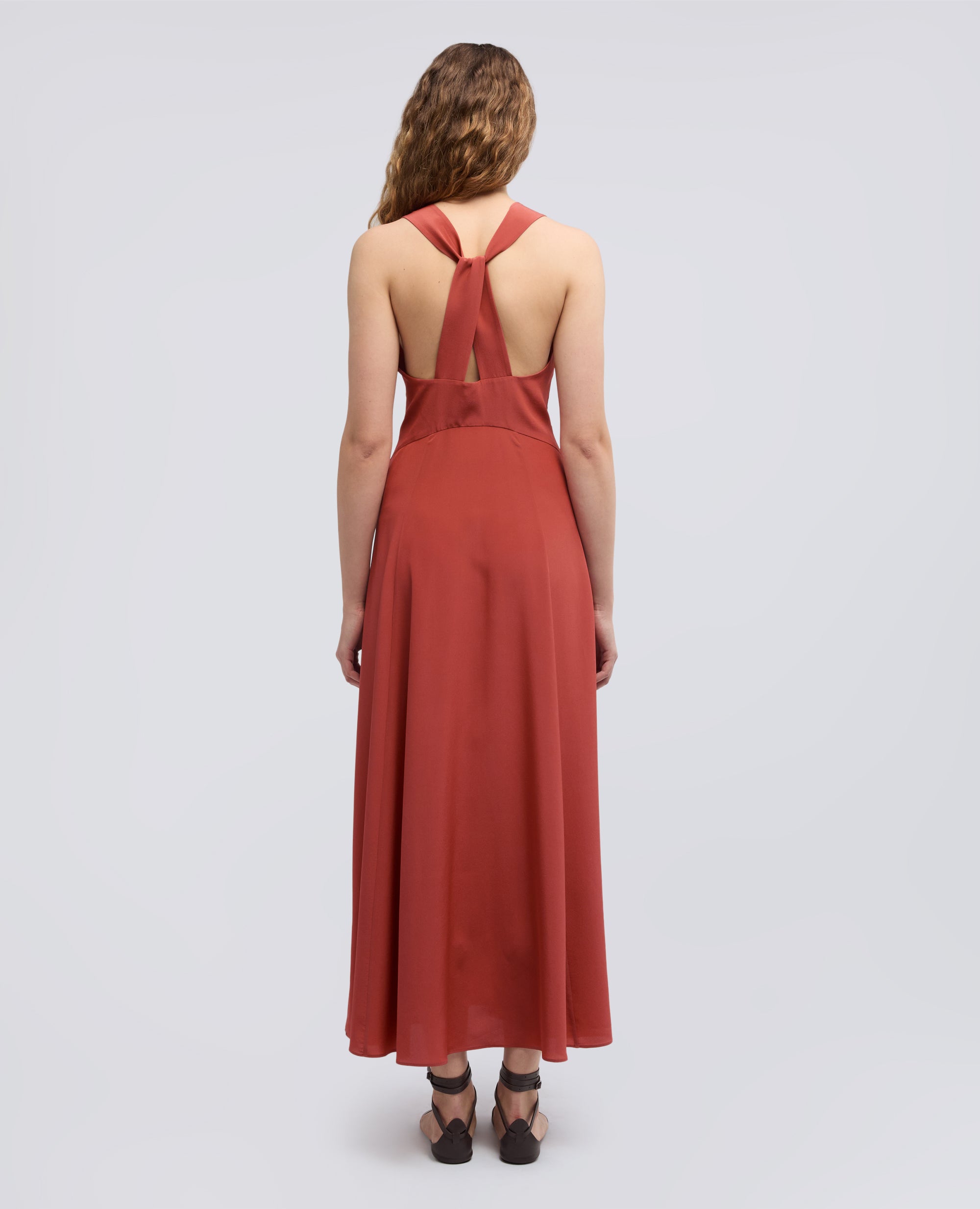 ABITO LUNGO IN CREPE DE CHINE DI SETA - ARANCIO - ASPESI