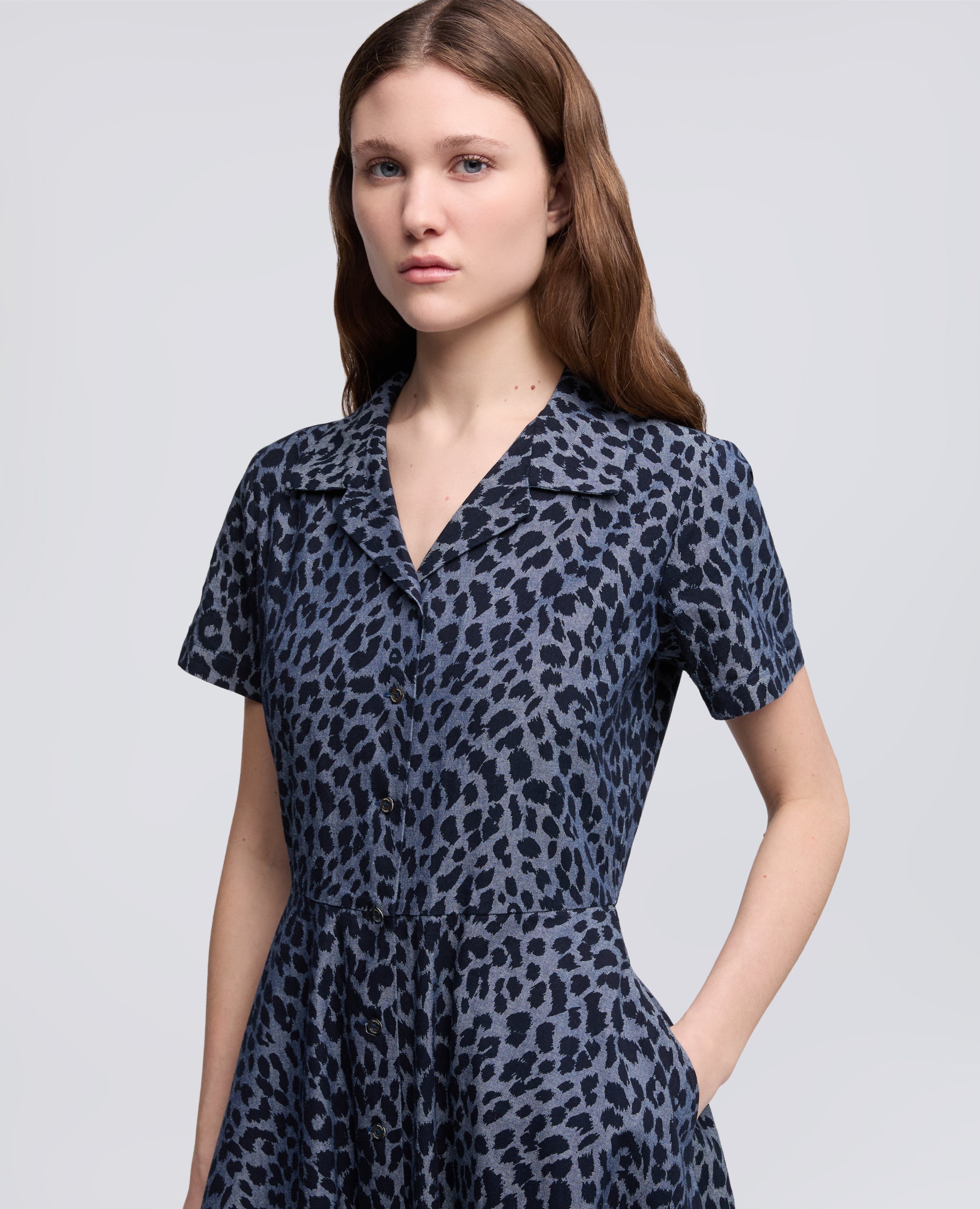 ABITO IN CHAMBRAY DI COTONE GIAPPONESE STAMPATO - BLU - ASPESI