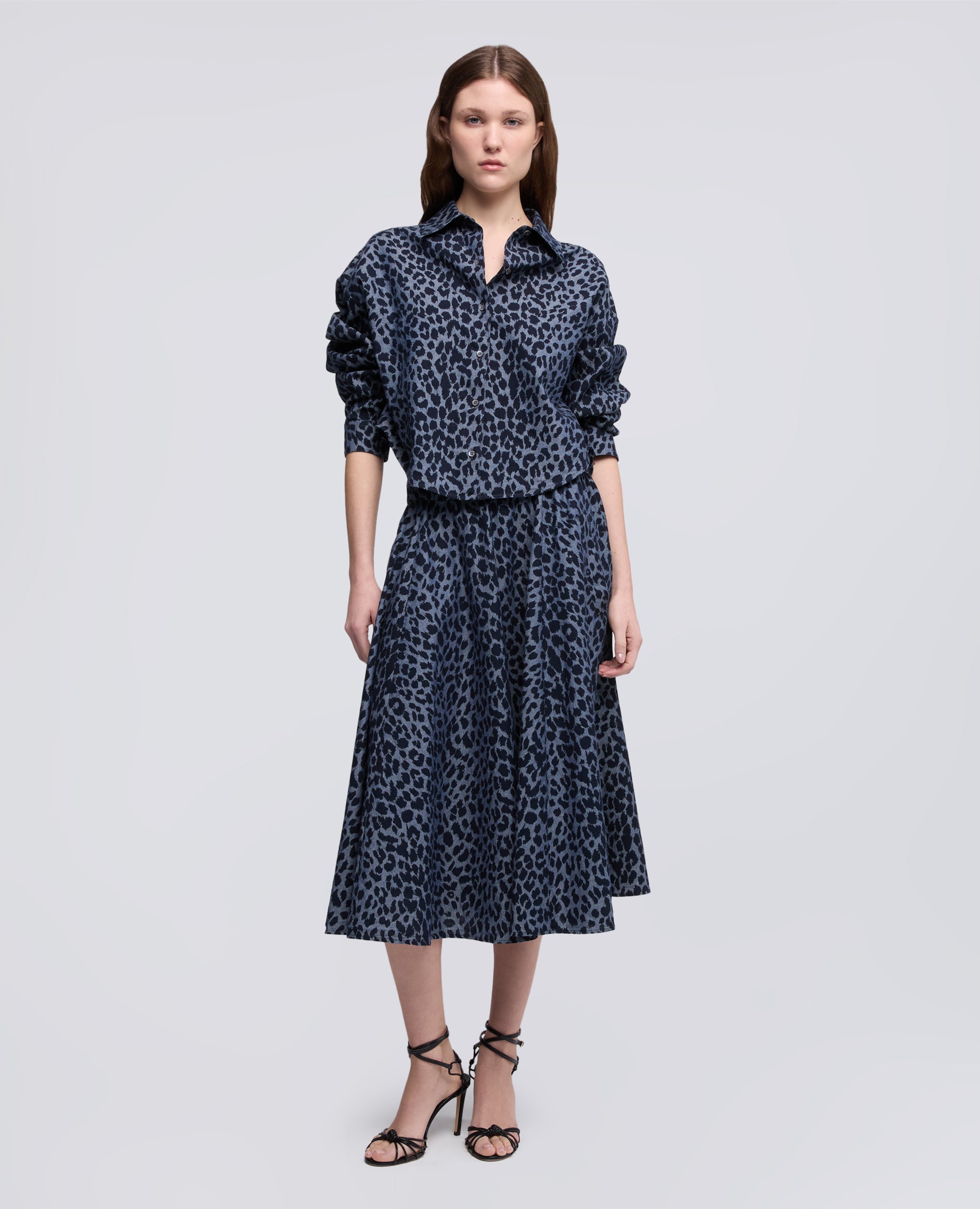 CAMICIA IN CHAMBRAY DI COTONE GIAPPONESE STAMPATO - BLU - ASPESI