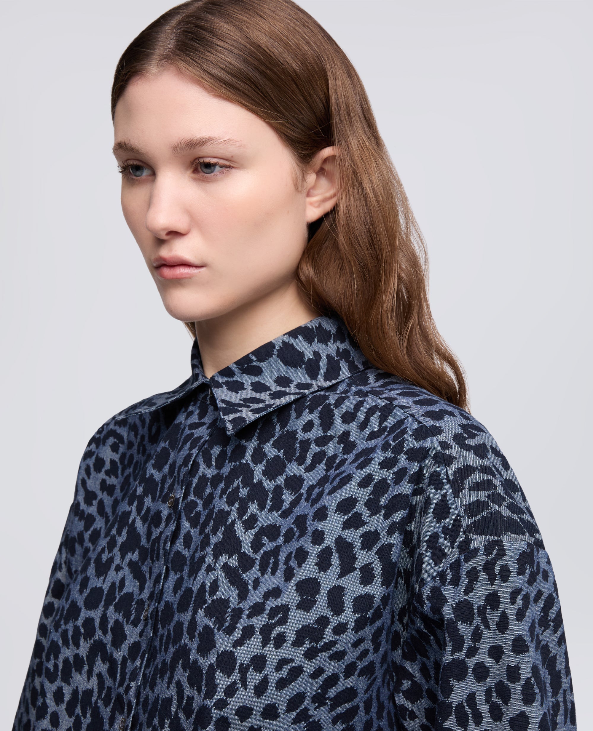 CAMICIA IN CHAMBRAY DI COTONE GIAPPONESE STAMPATO - BLU - ASPESI