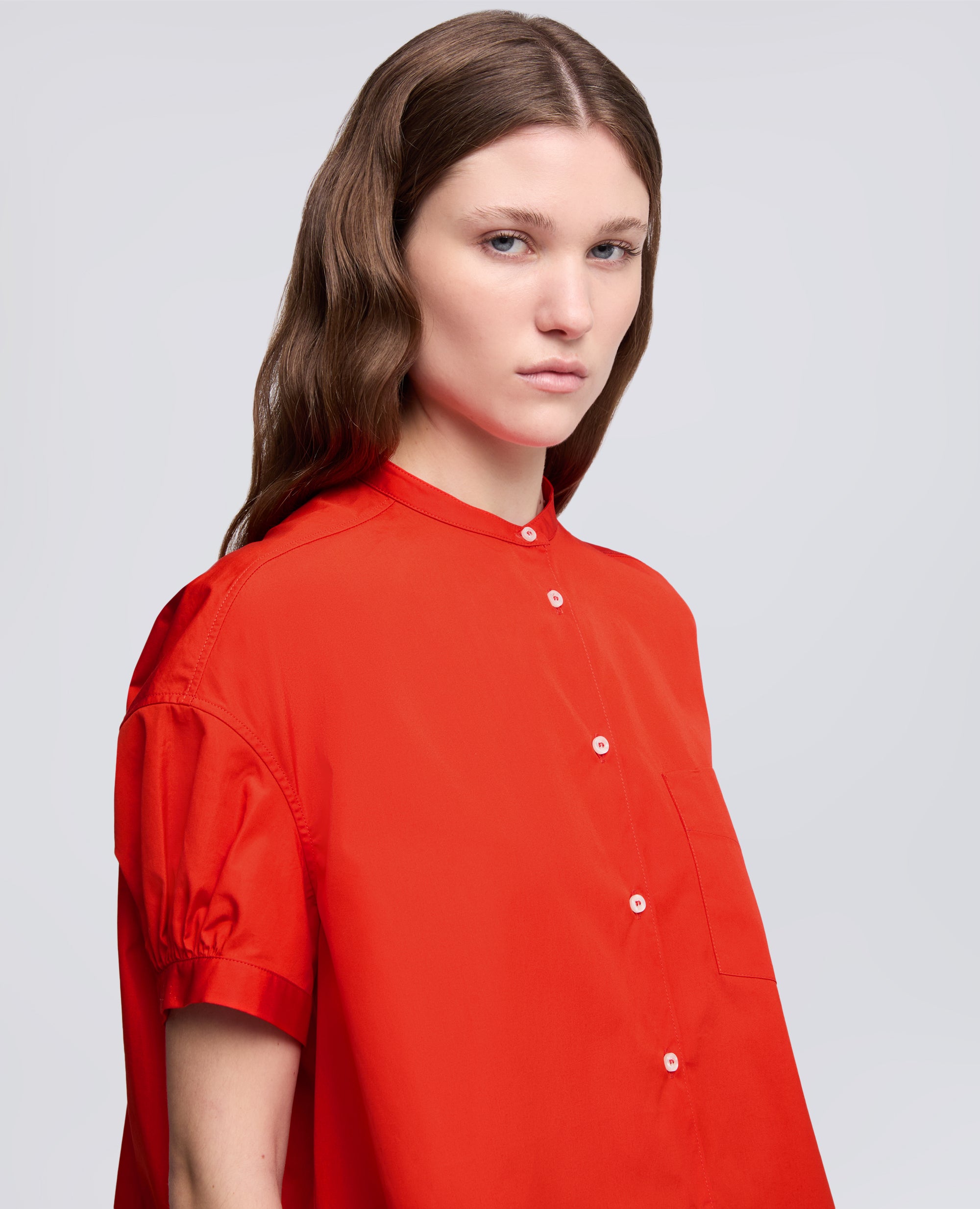 CAMICIA IN POPELINE DI PURO COTONE CON COLLO ALLA COREANA - ROSSO - ASPESI