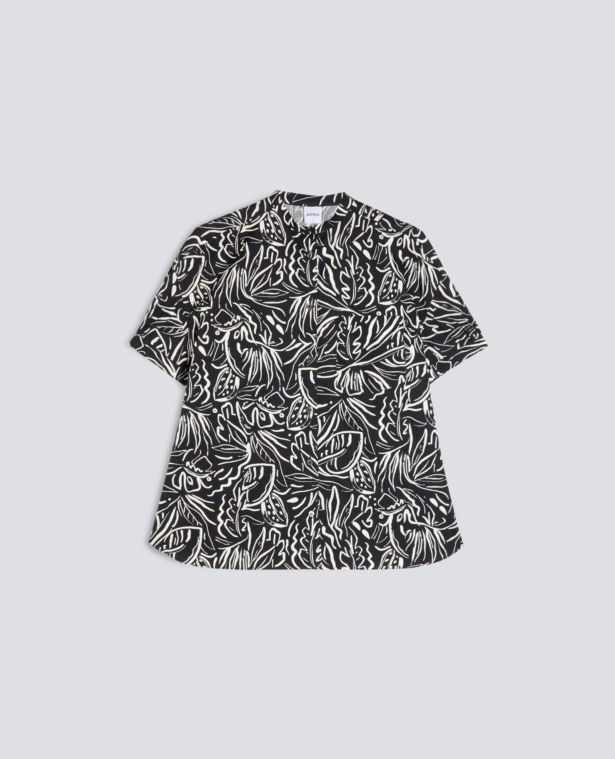 CAMICIA IN POPELINE DI COTONE CON COLLO ALLA COREANA - NERO - ASPESI