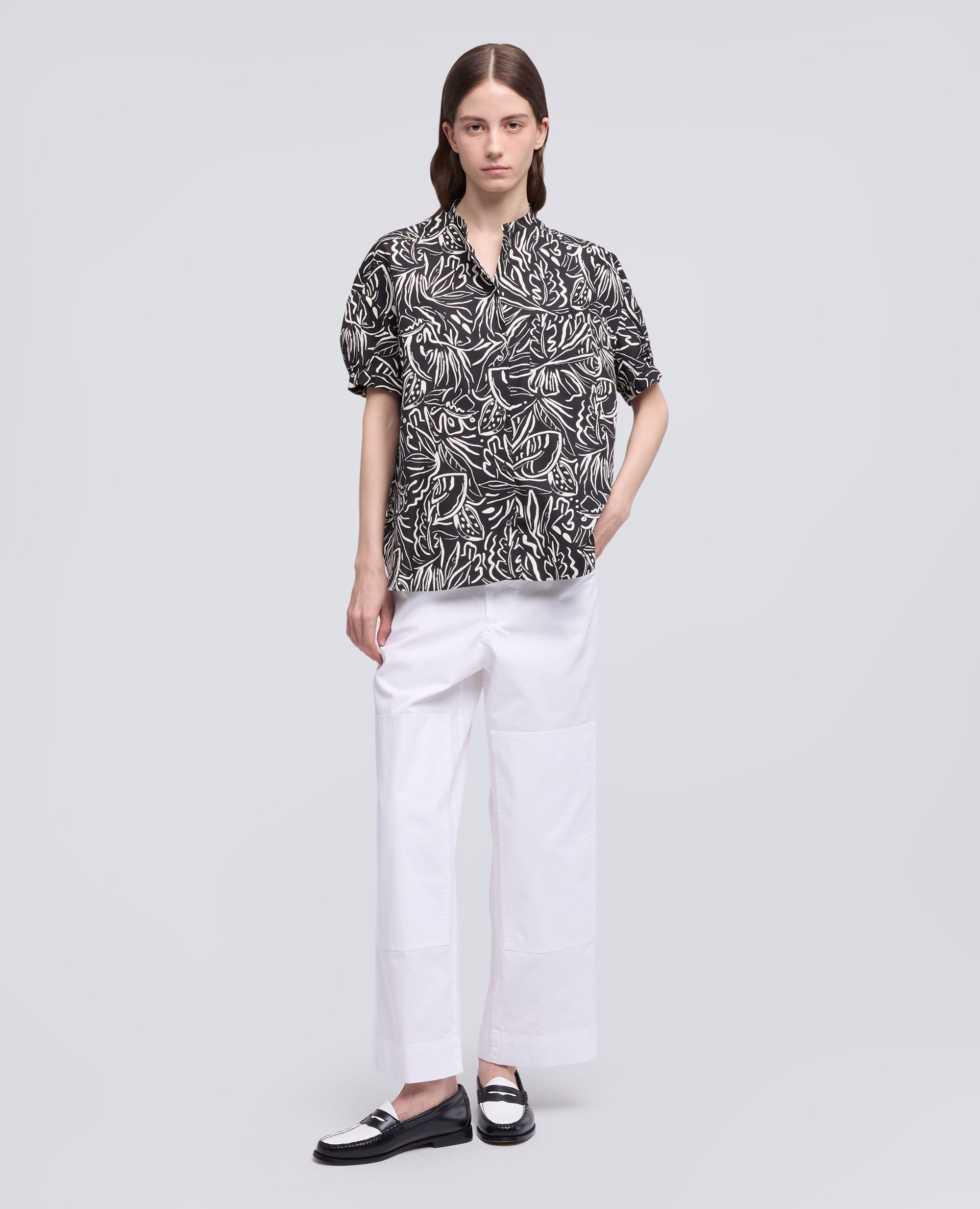 CAMICIA IN POPELINE DI COTONE CON COLLO ALLA COREANA - NERO - ASPESI