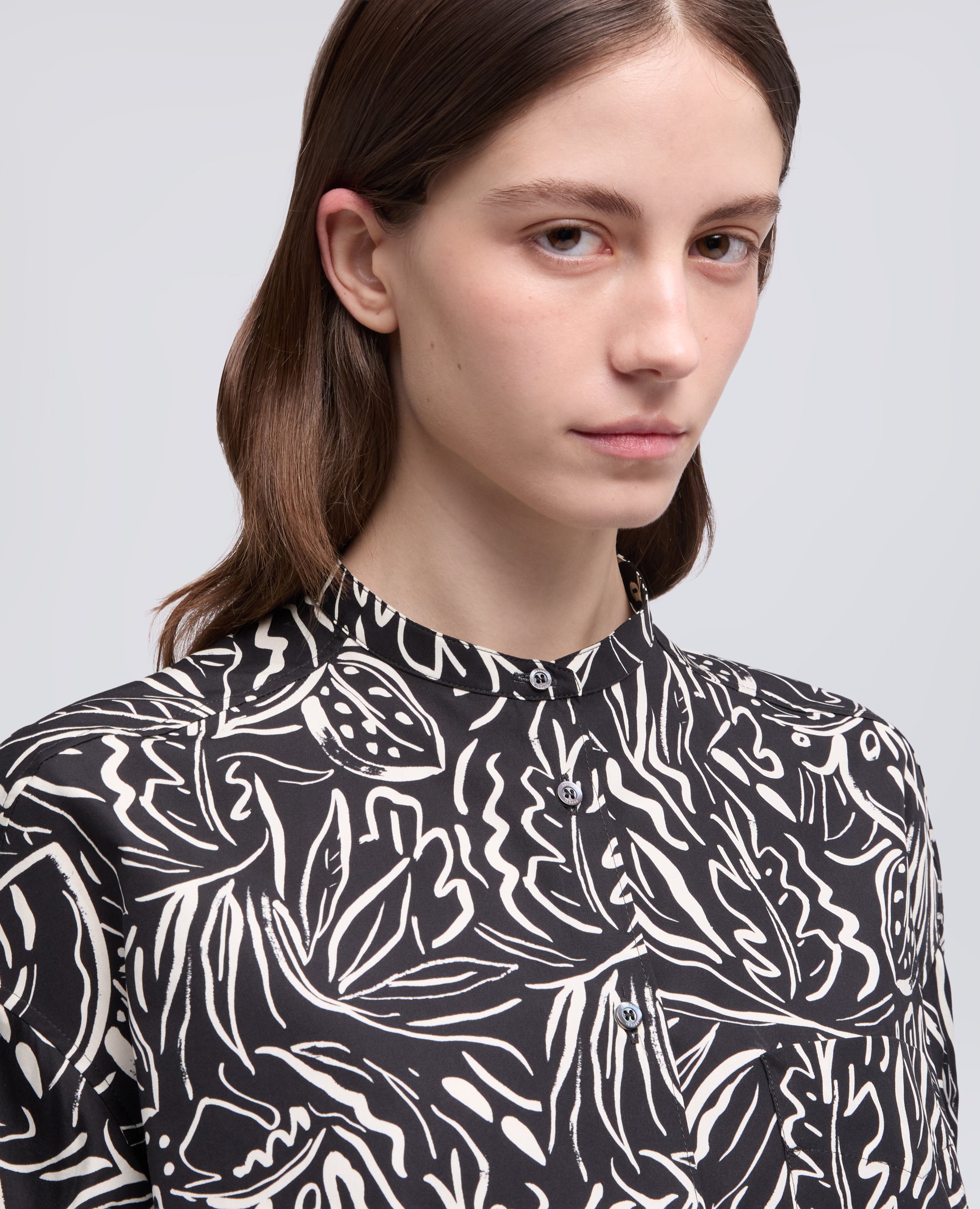 CAMICIA IN POPELINE DI COTONE CON COLLO ALLA COREANA - NERO - ASPESI