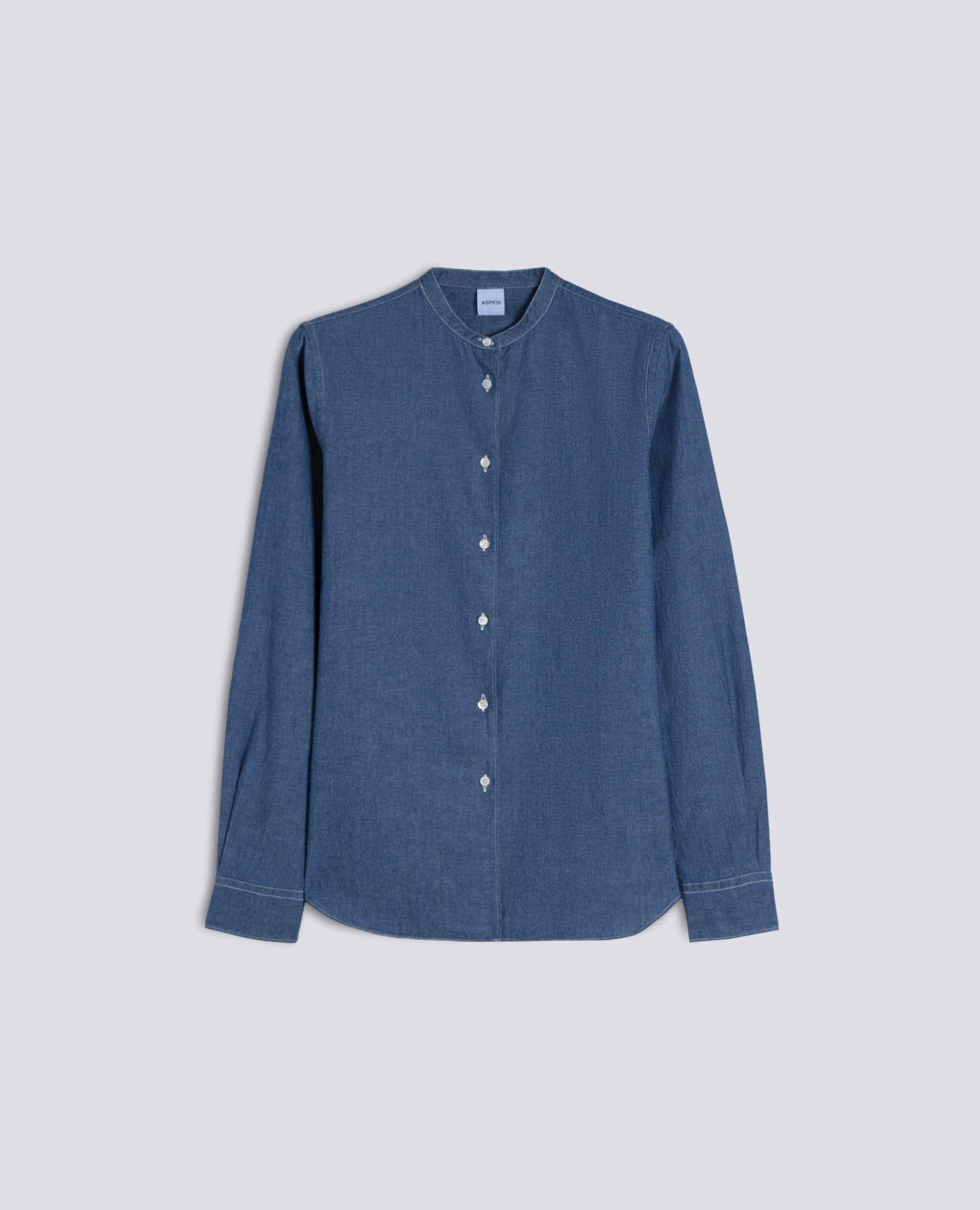 CAMICIA IN CHAMBRAY DI COTONE GIAPPONESE CON COLLO ALLA COREANA - BLU - ASPESI