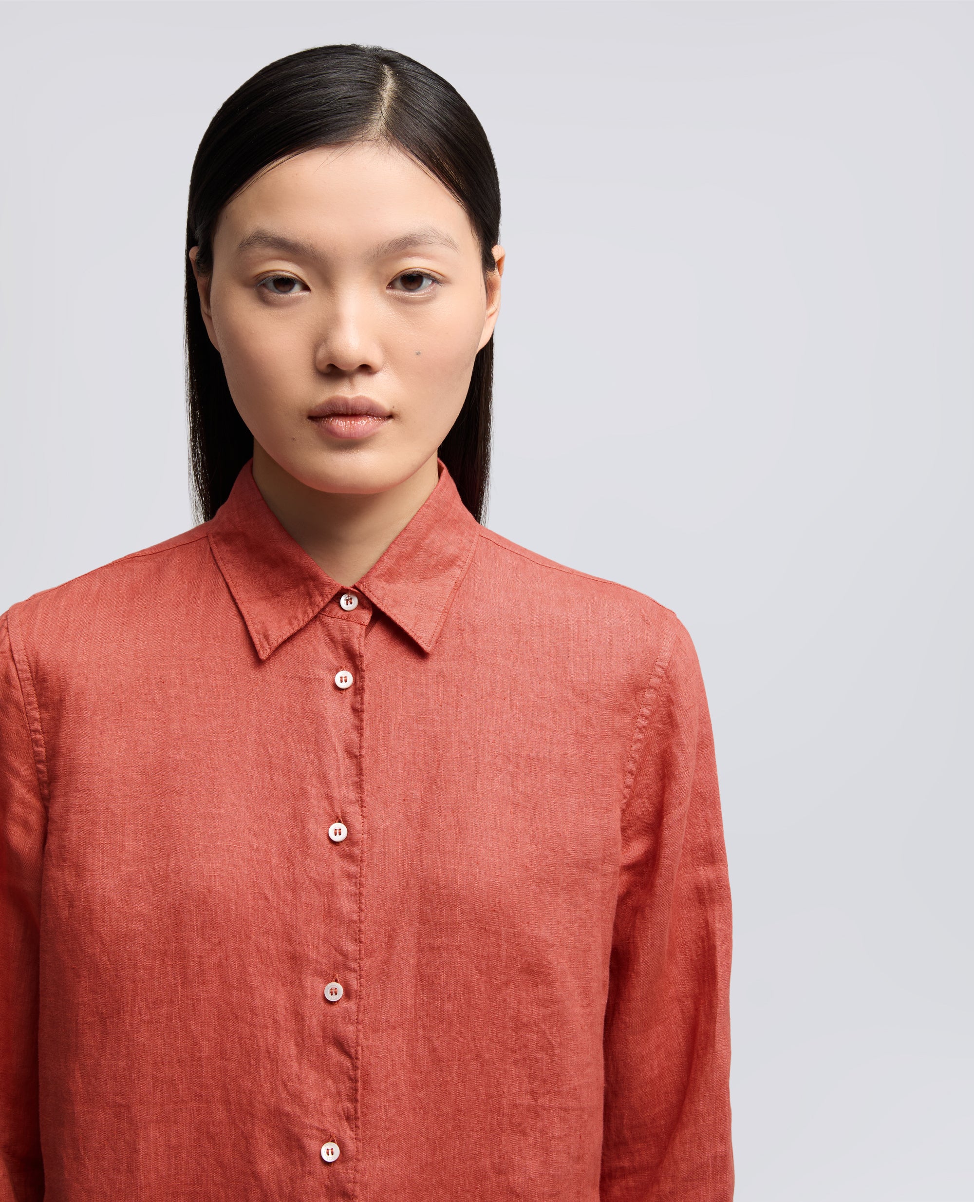 CAMICIA CLASSICA IN LINO LEGGERO TINTO CAPO - ARANCIO - ASPESI