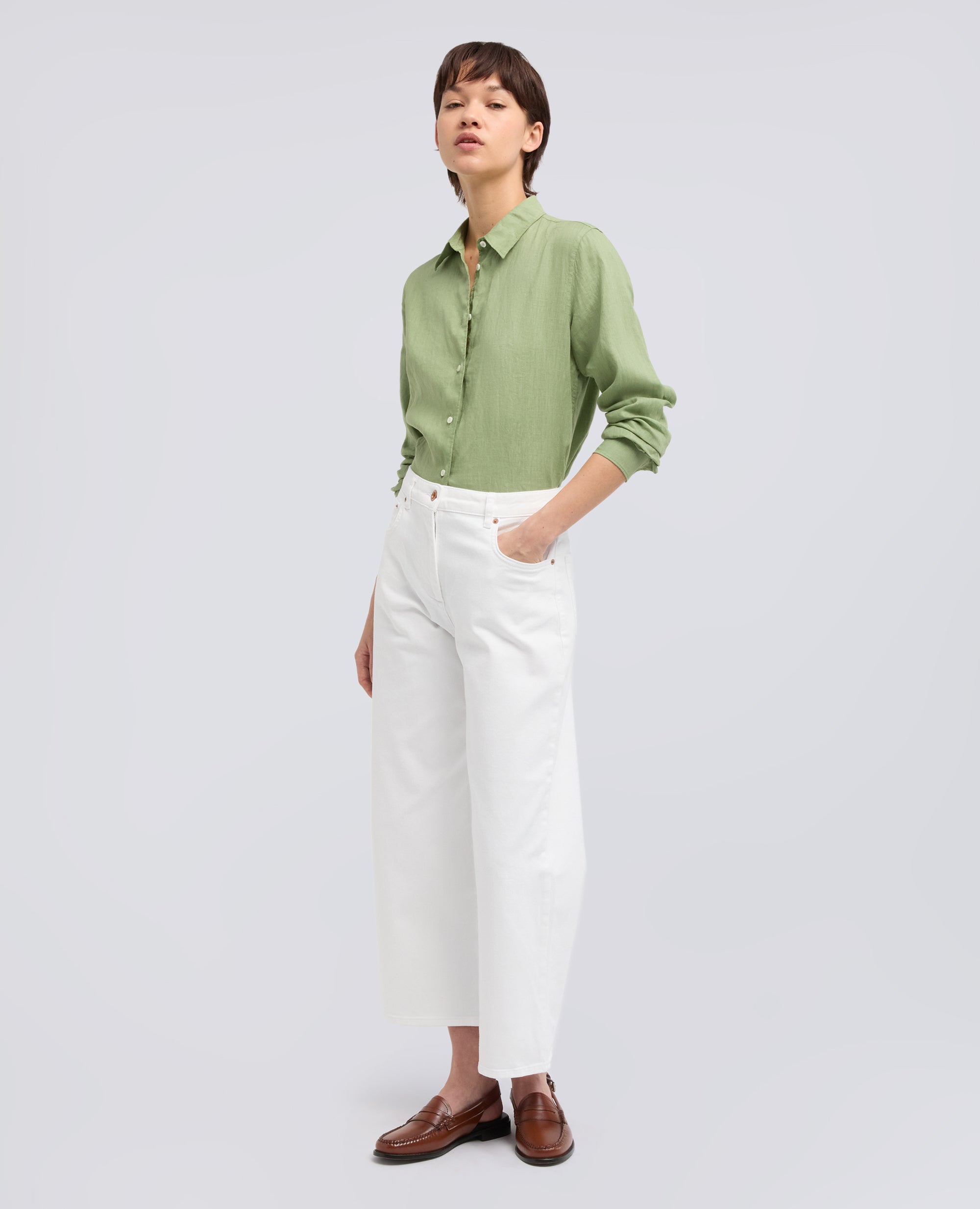 CAMICIA CLASSICA IN LINO LEGGERO TINTO CAPO - VERDE - ASPESI