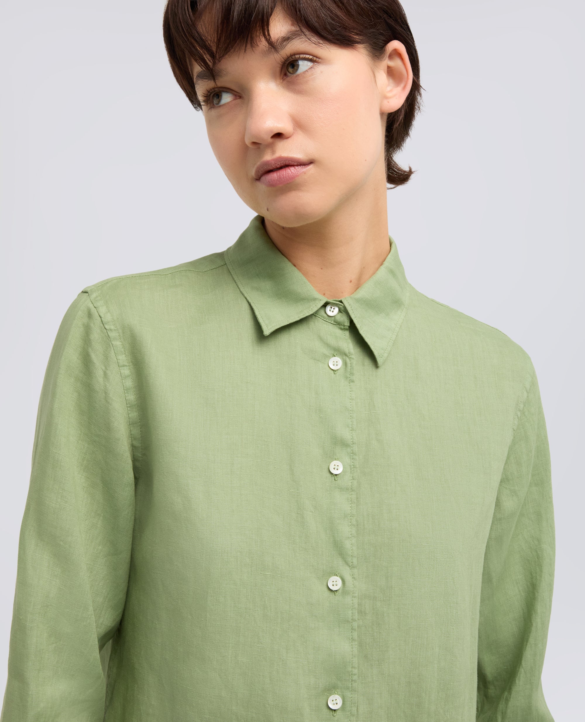 CAMICIA CLASSICA IN LINO LEGGERO TINTO CAPO - VERDE - ASPESI