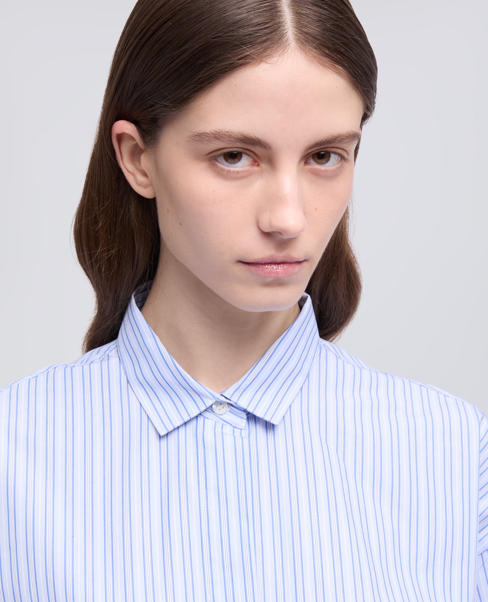 CAMICIA IN POPELINE DI COTONE A RIGHE - BLU - ASPESI