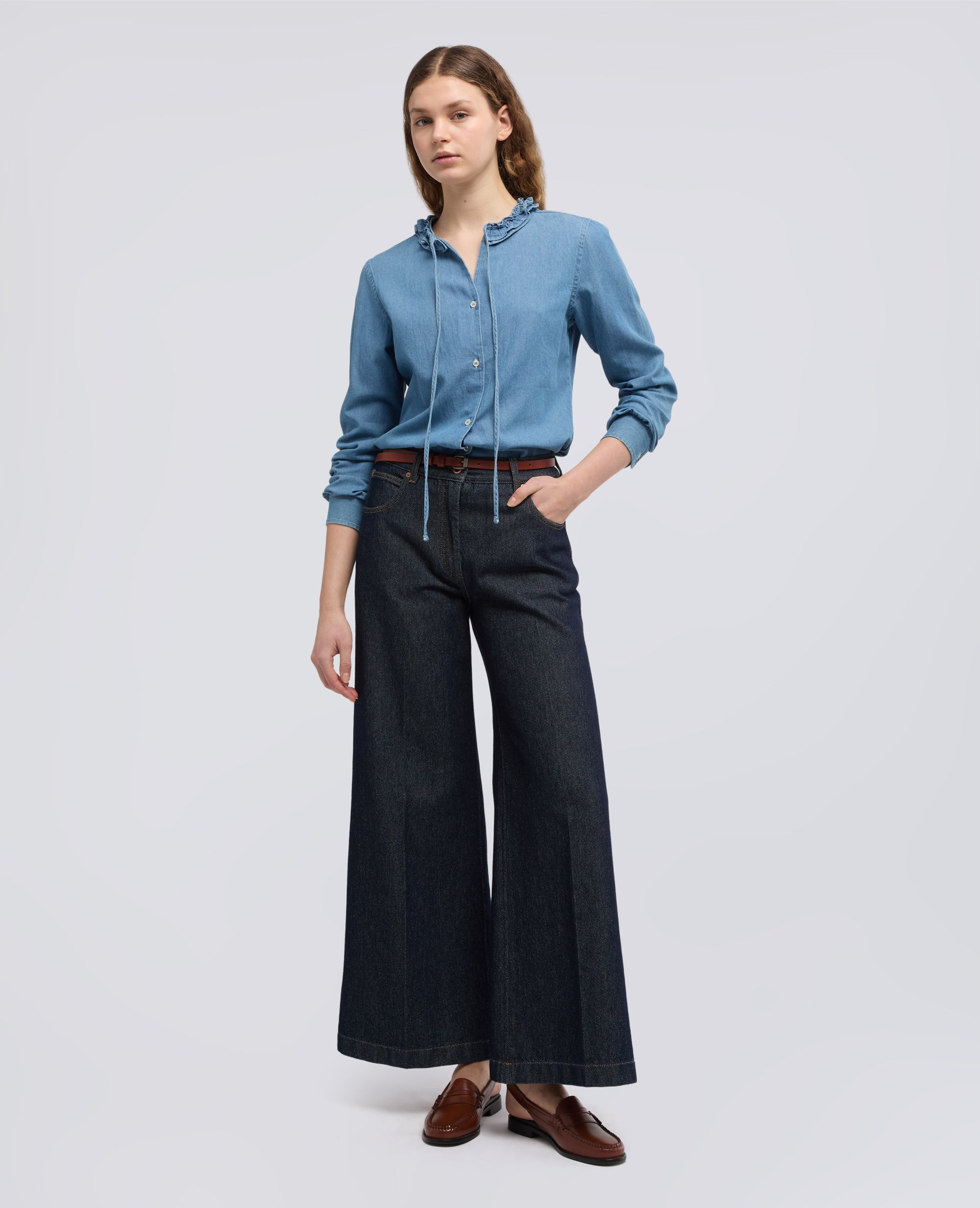 CAMICIA GIROCOLLO IN DENIM DI COTONE - BLU - ASPESI