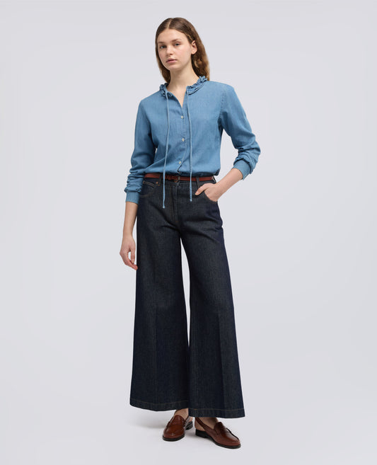 CAMICIA GIROCOLLO IN DENIM DI COTONE - BLU - ASPESI