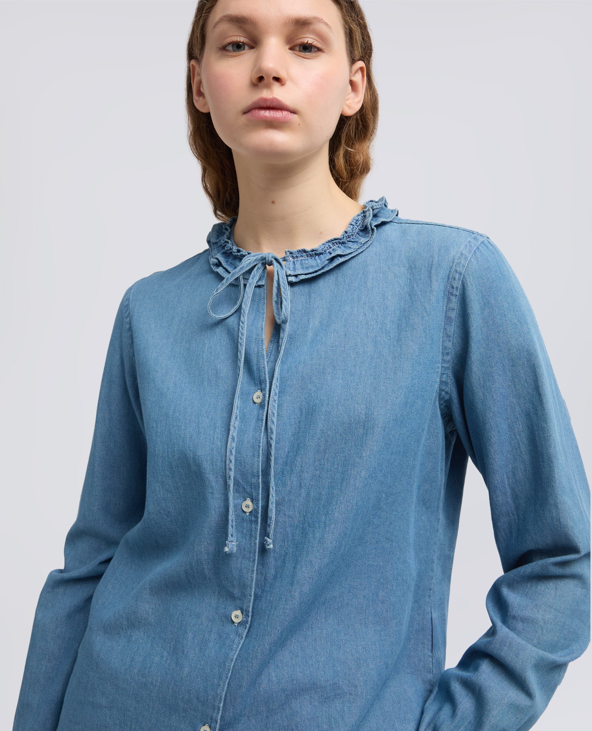CAMICIA GIROCOLLO IN DENIM DI COTONE - BLU - ASPESI