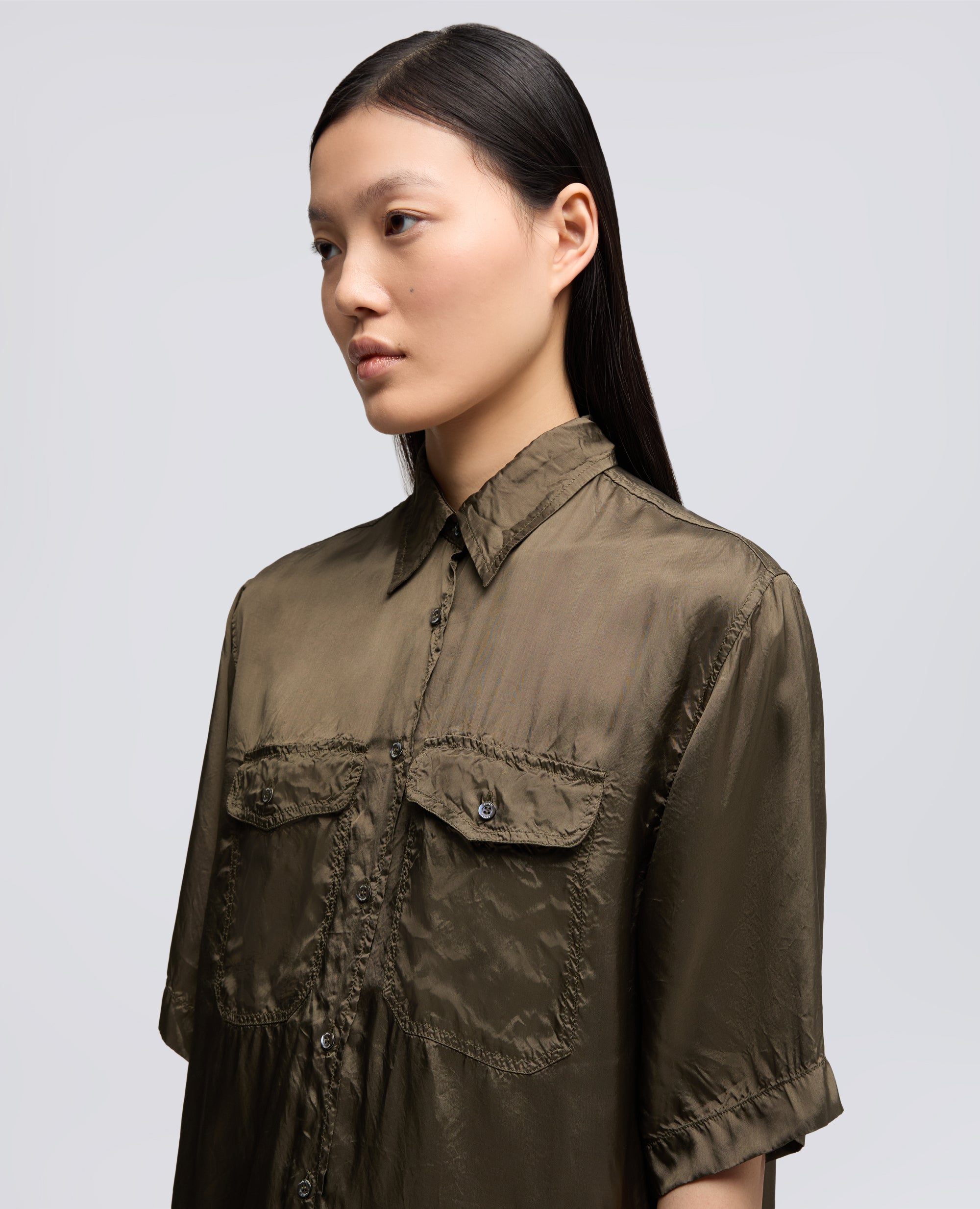 CAMICIA LUNGA IN TWILL DI VISCOSA FINISSAGGIO LAVATO - VERDE - ASPESI
