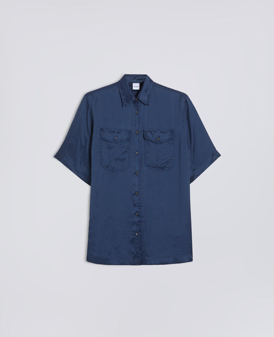 CAMICIA LUNGA IN TWILL DI VISCOSA FINISSAGGIO LAVATO - BLU - ASPESI