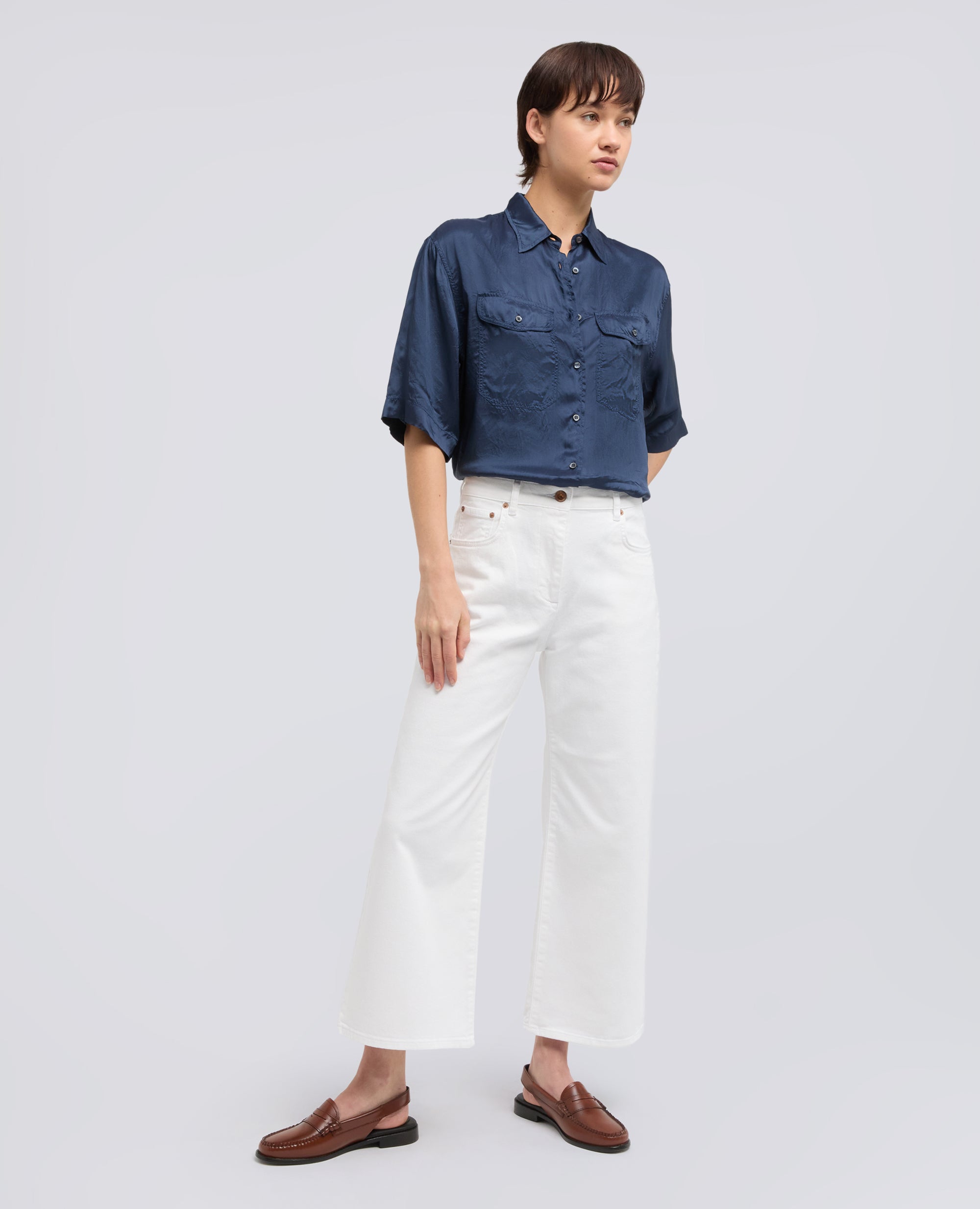 CAMICIA LUNGA IN TWILL DI VISCOSA FINISSAGGIO LAVATO - BLU - ASPESI