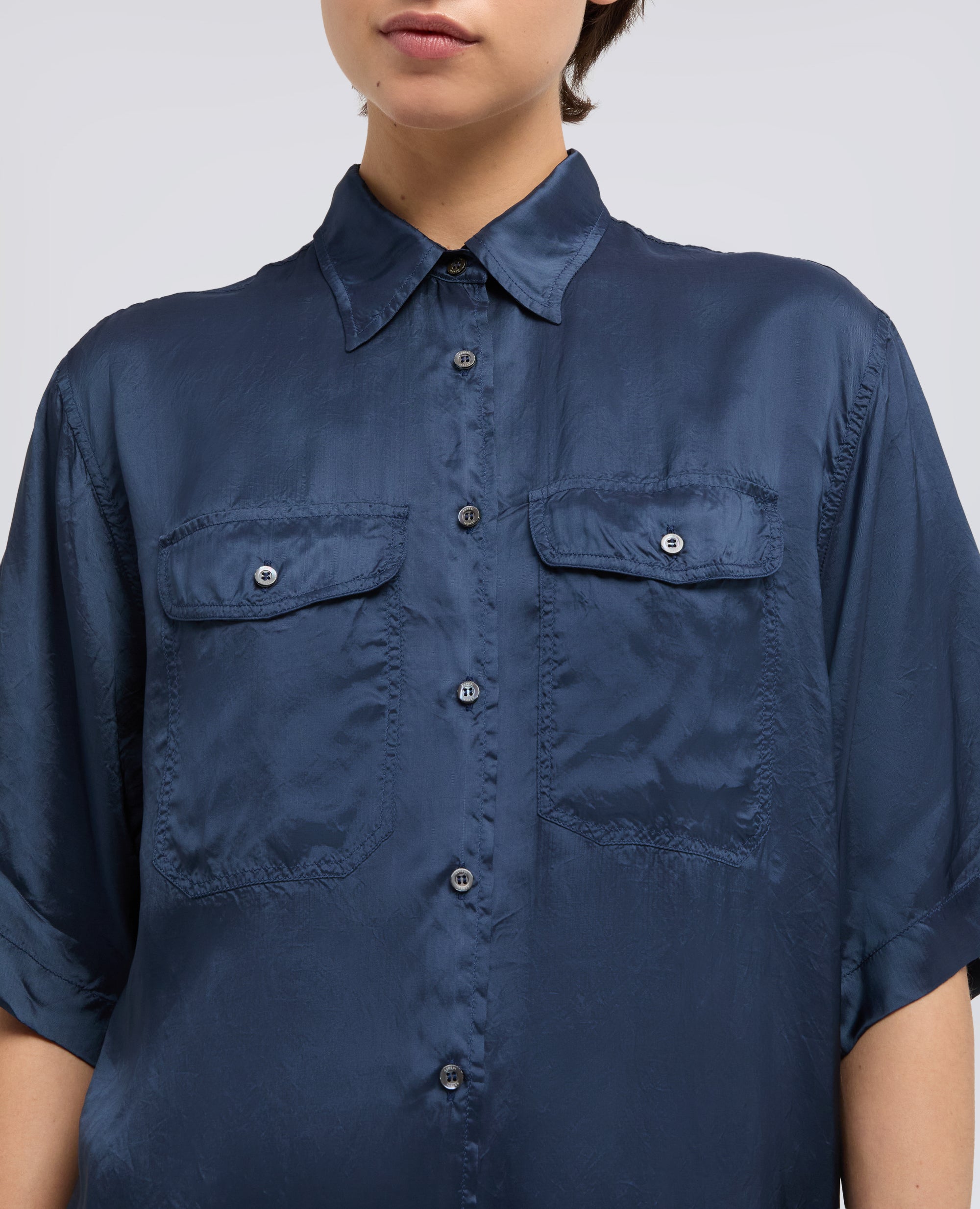 CAMICIA LUNGA IN TWILL DI VISCOSA FINISSAGGIO LAVATO - BLU - ASPESI