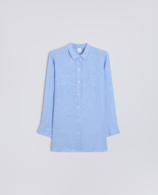 CAMICIA GIROCOLLO IN LINO DELAVE - AZZURRO - ASPESI
