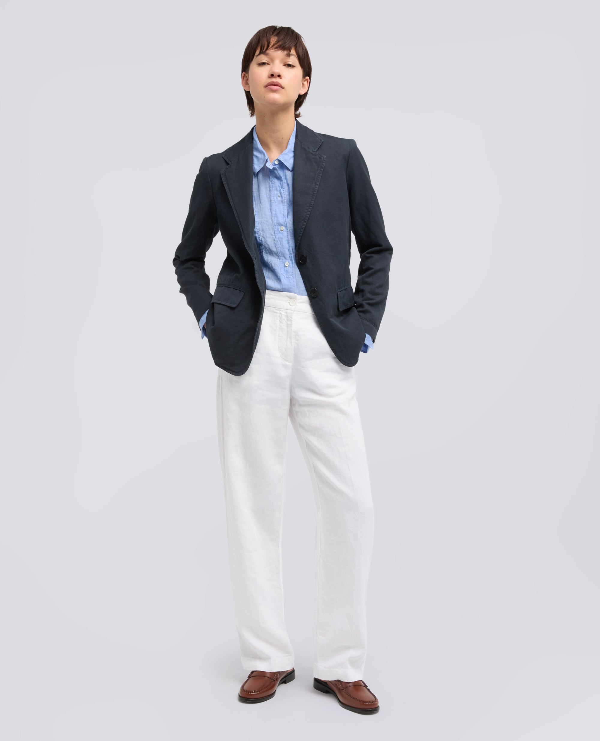 CAMICIA GIROCOLLO IN LINO DELAVE - AZZURRO - ASPESI