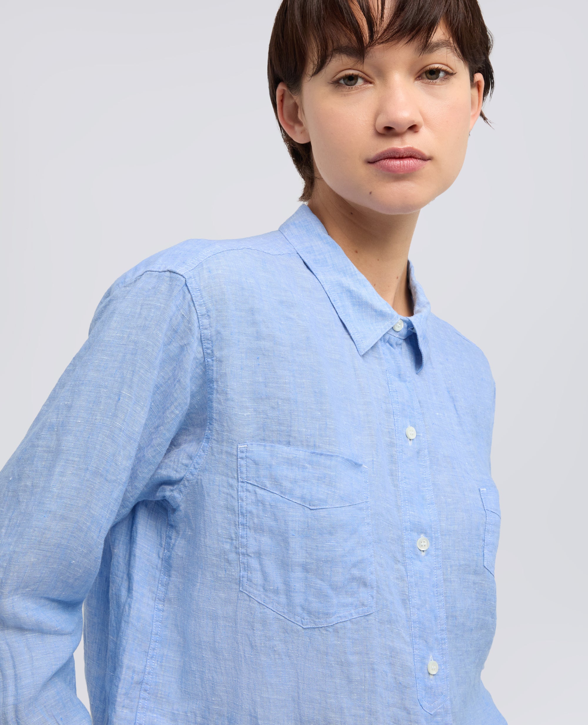 CAMICIA GIROCOLLO IN LINO DELAVE - AZZURRO - ASPESI