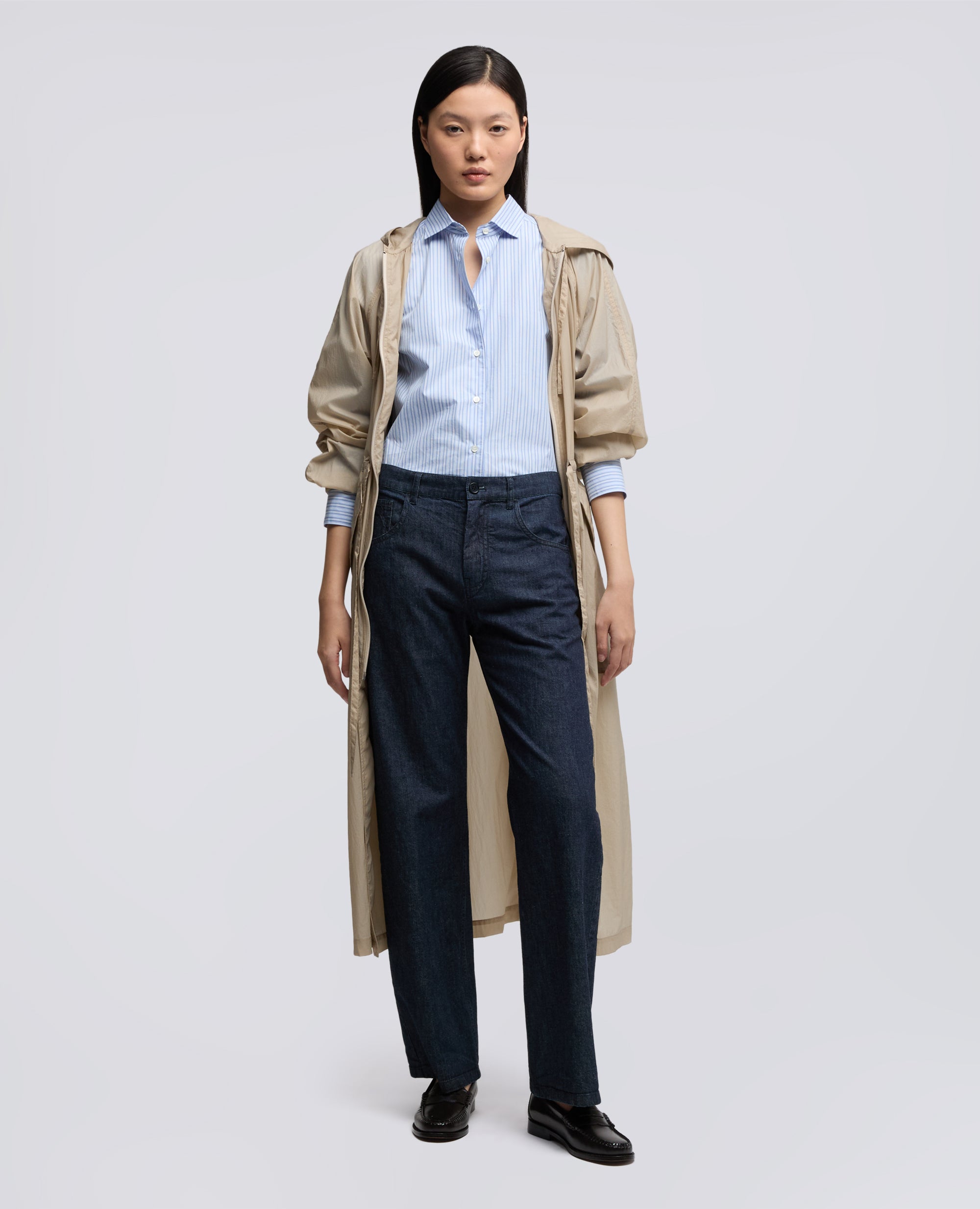 CAMICIA IN POPELINE DI COTONE RIGATO - BLU - ASPESI