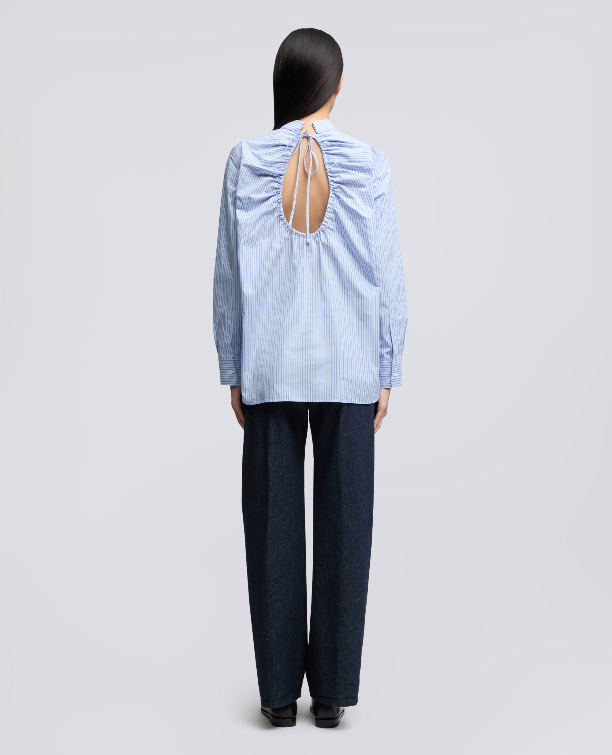 CAMICIA IN POPELINE DI COTONE RIGATO - BLU - ASPESI