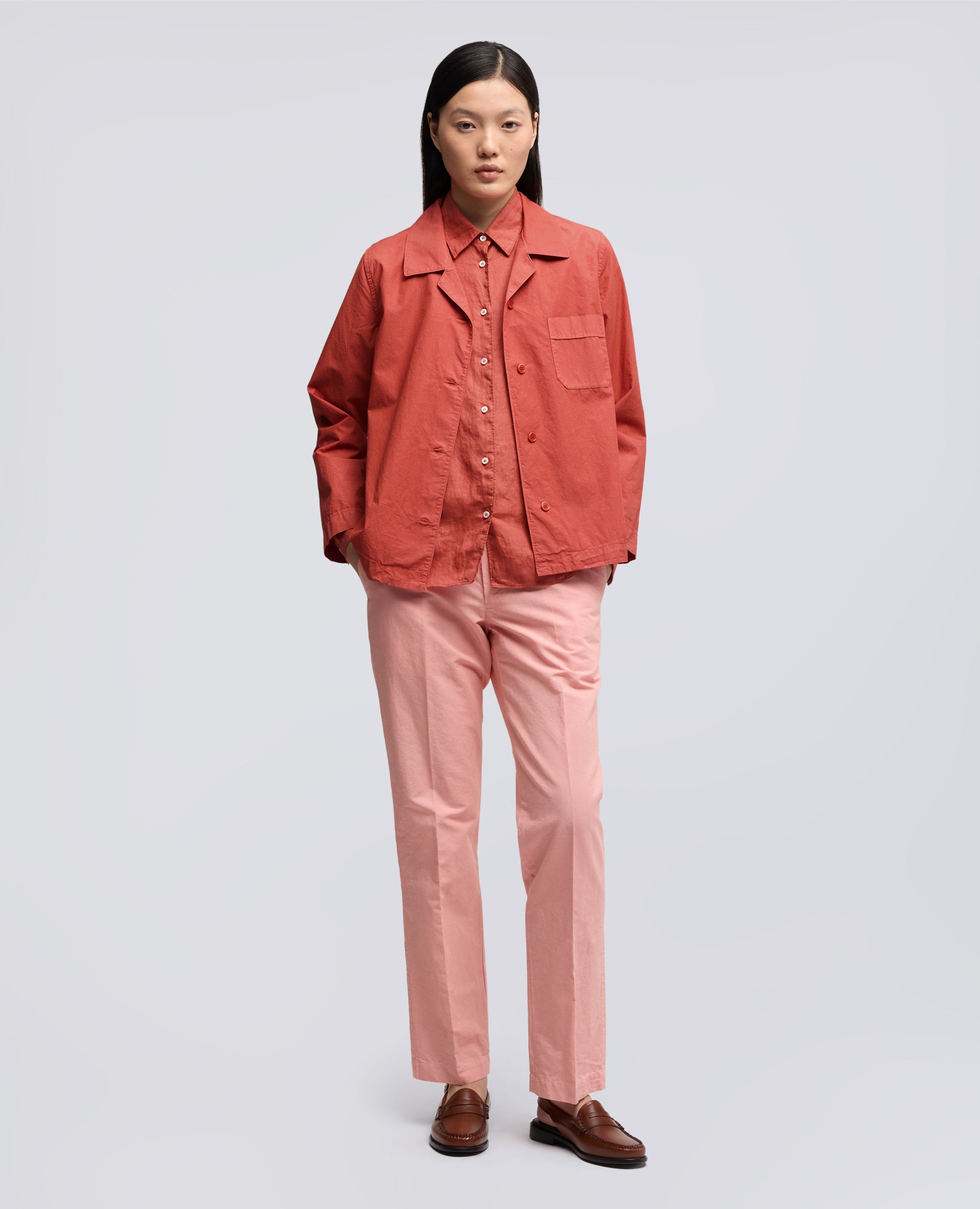 GIACCA CAMICIA TIPO PIGIAMA IN POPELINE COTONE TINTO CAPO - ARANCIO - ASPESI