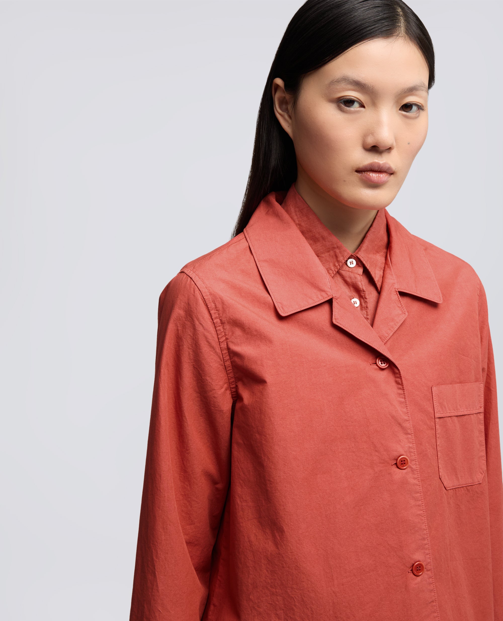 GIACCA CAMICIA TIPO PIGIAMA IN POPELINE COTONE TINTO CAPO - ARANCIO - ASPESI