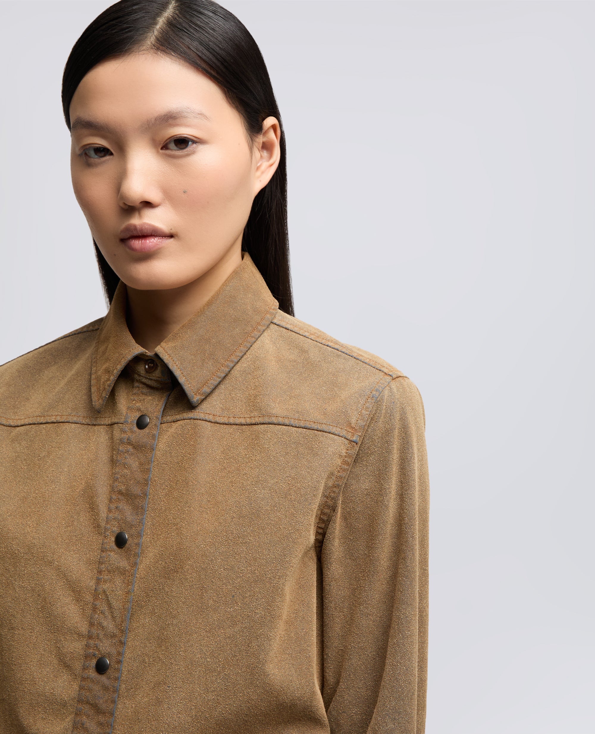 CAMICIA IN CHAMBRAY FLOCCATO EFFETTO PELLE - BEIGE - ASPESI