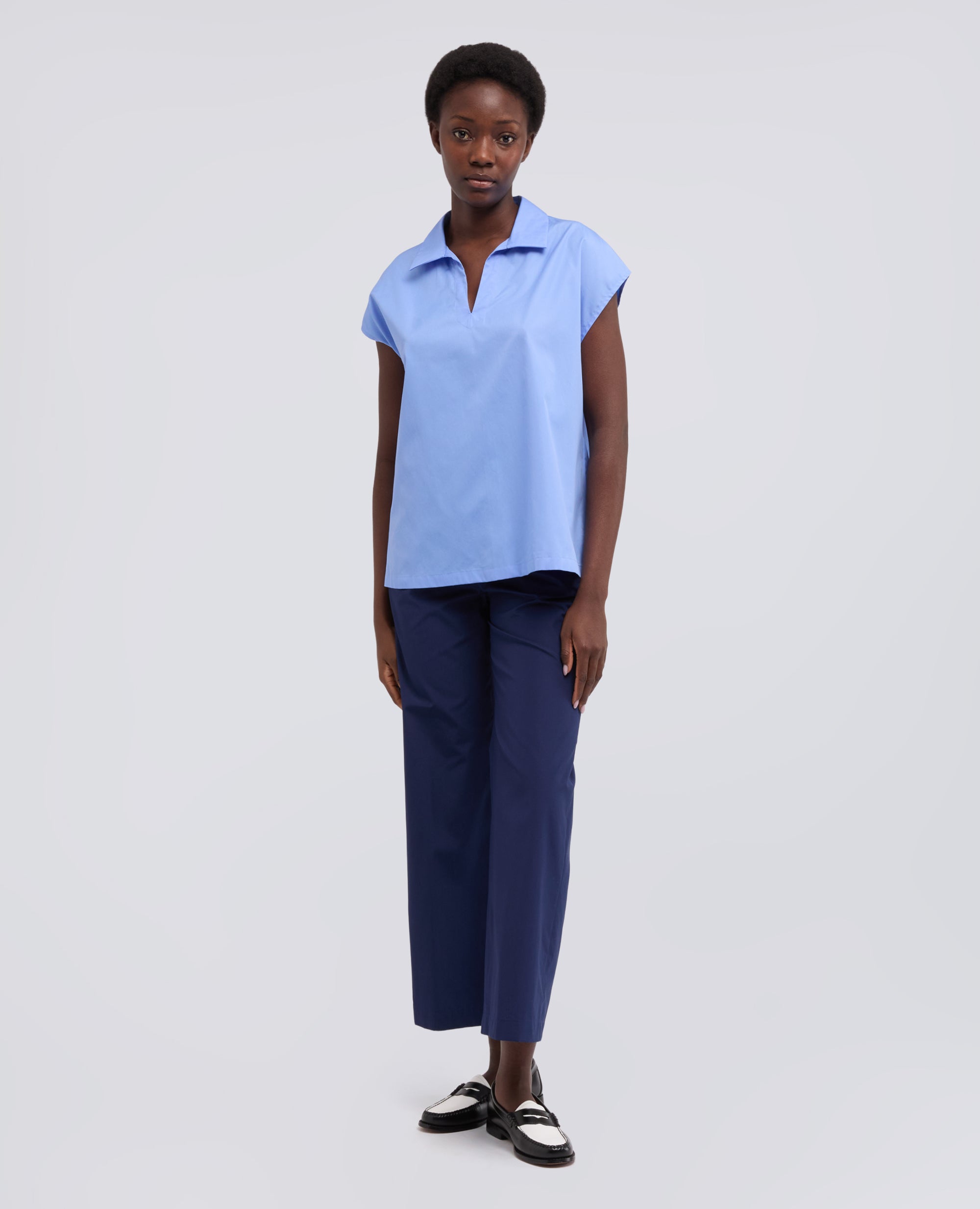 TOP IN POPELINE DI COTONE - AZZURRO - ASPESI