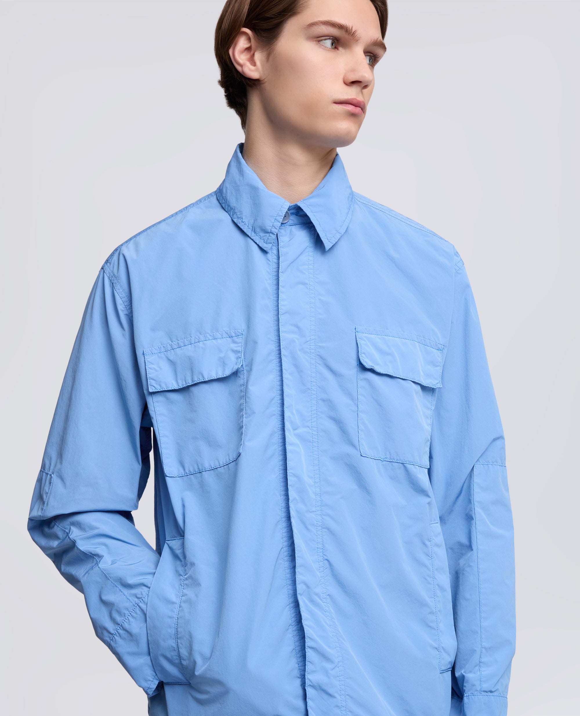 CAMICIA SFODERATA IN POLY-NYLON COMPATTO - AZZURRO - ASPESI