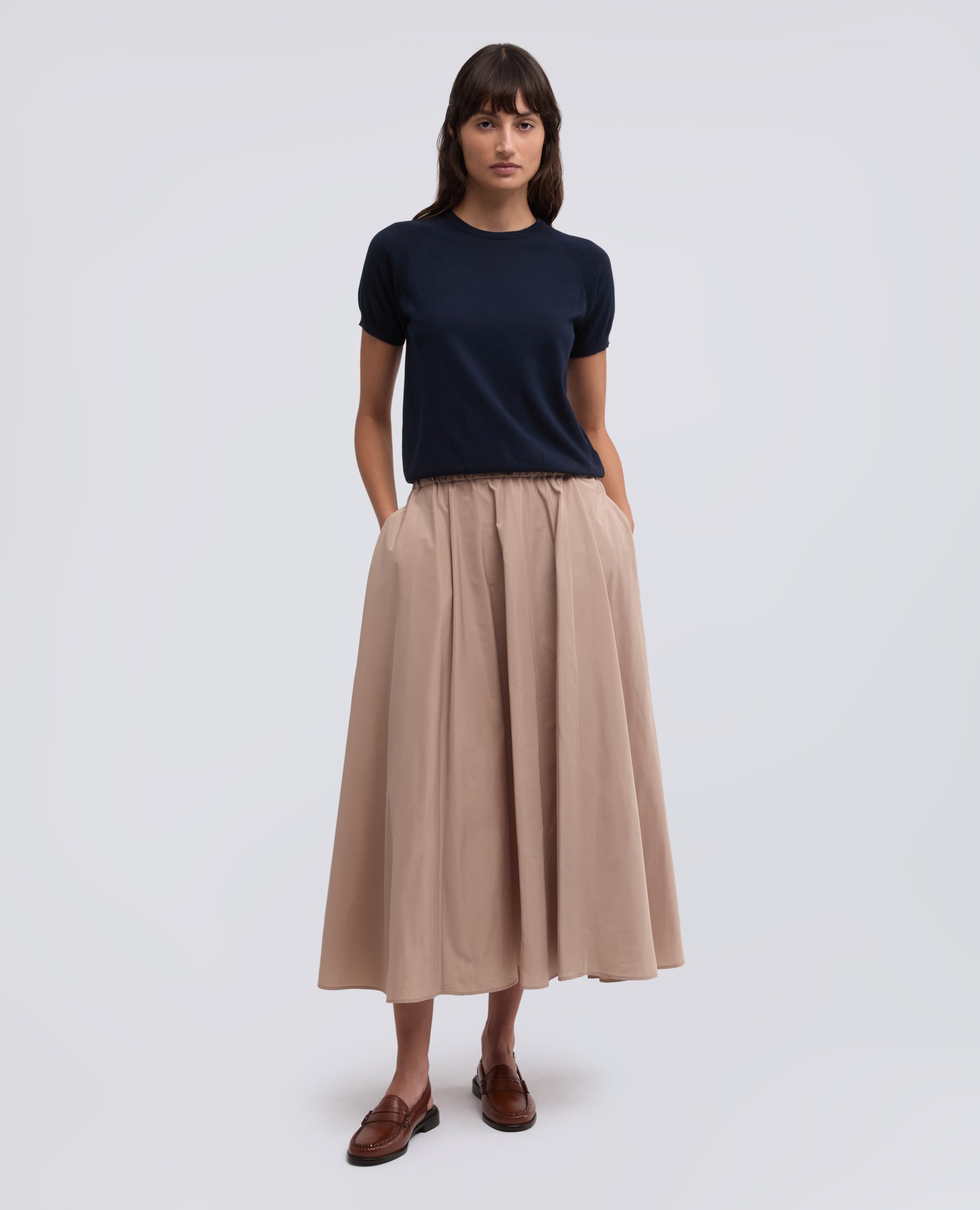 JUPE EN POLYESTER TECHNIQUE - BEIGE - ASPESI