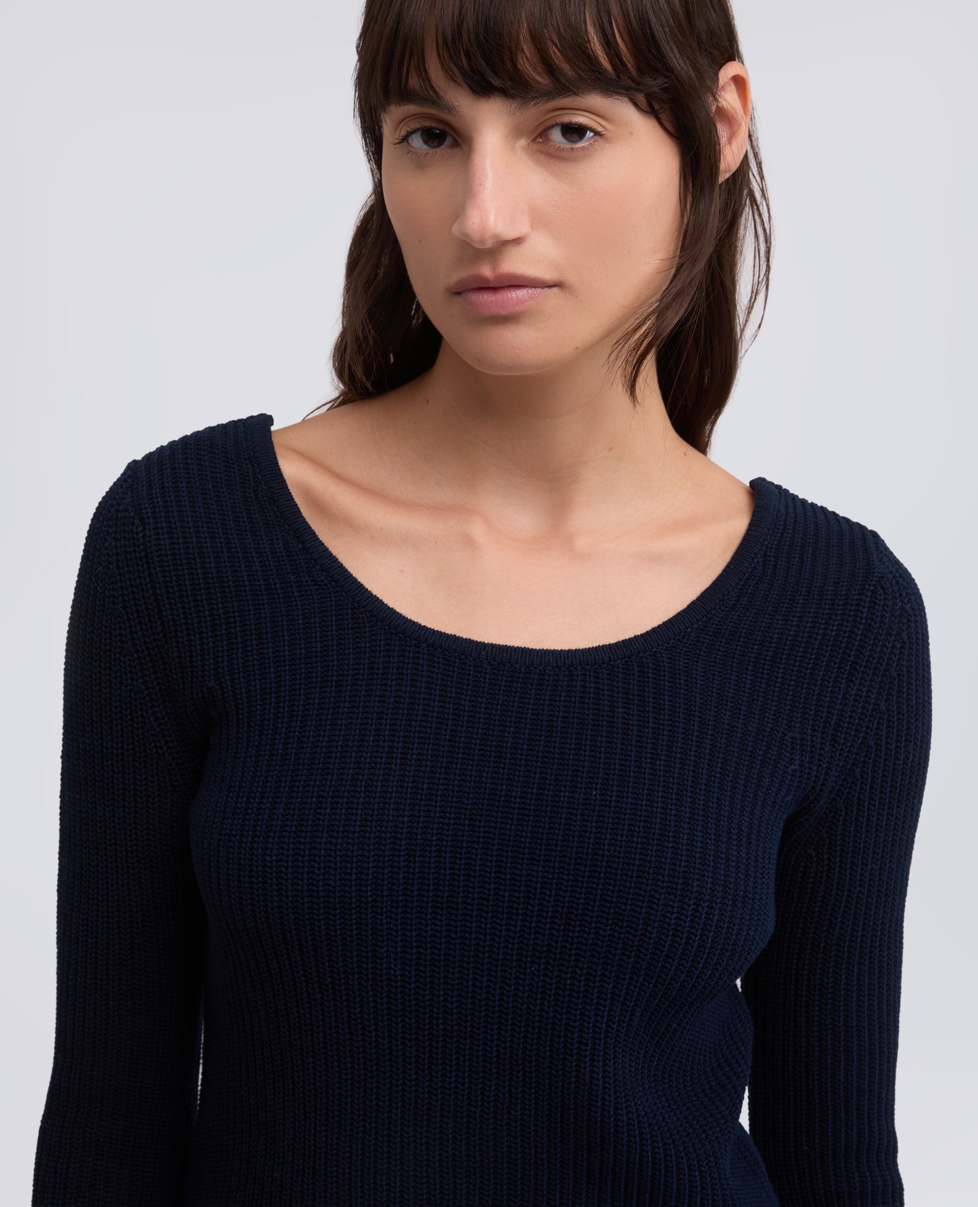 MAGLIA A MANICHE LUNGHE IN FILATO DI COTONE - BLU - ASPESI