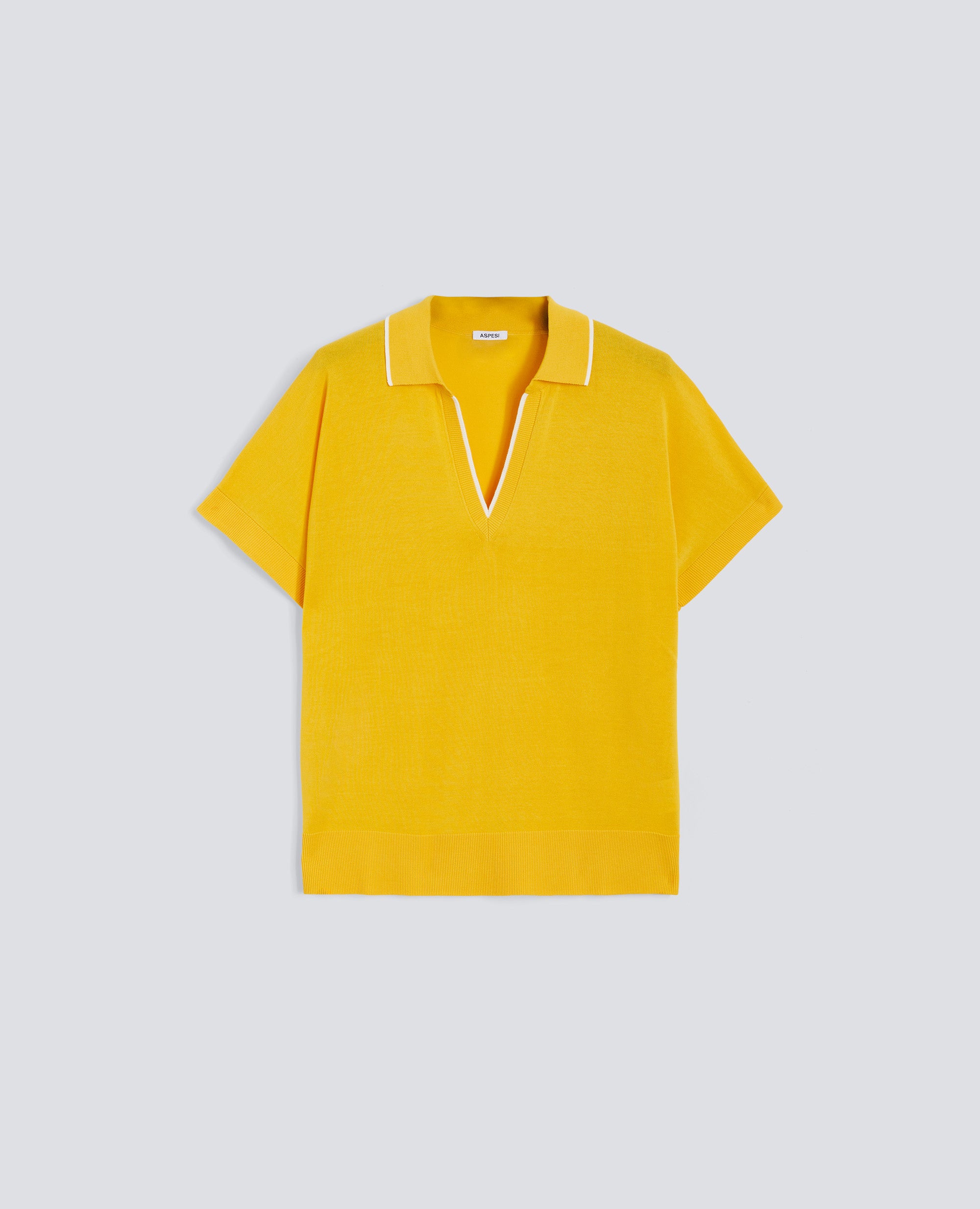 JERSEY DE ESCOTE EN V CON CUELLO DE HILO DE ALGODON PURO - GIALLO - ASPESI