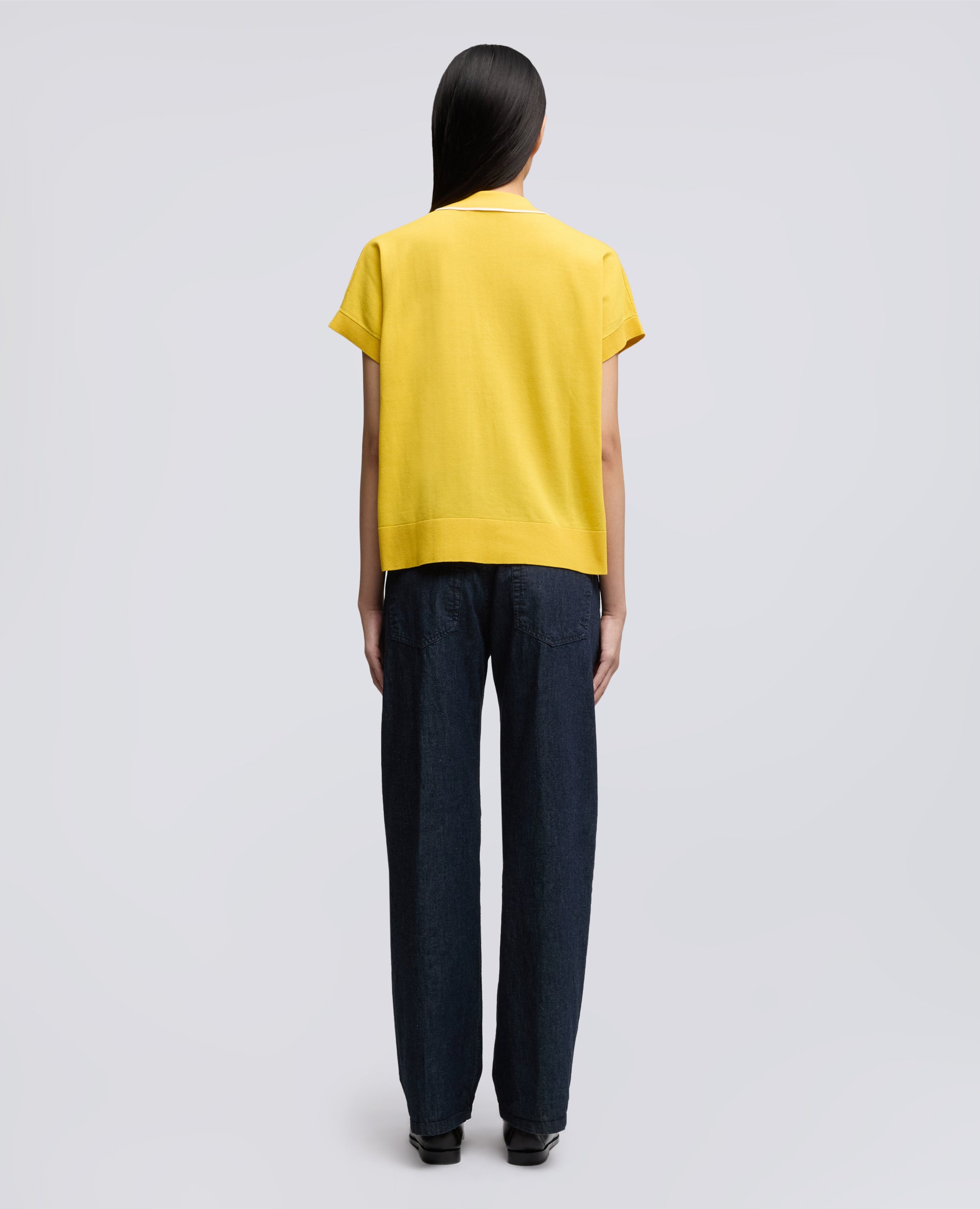 JERSEY DE ESCOTE EN V CON CUELLO DE HILO DE ALGODON PURO - GIALLO - ASPESI