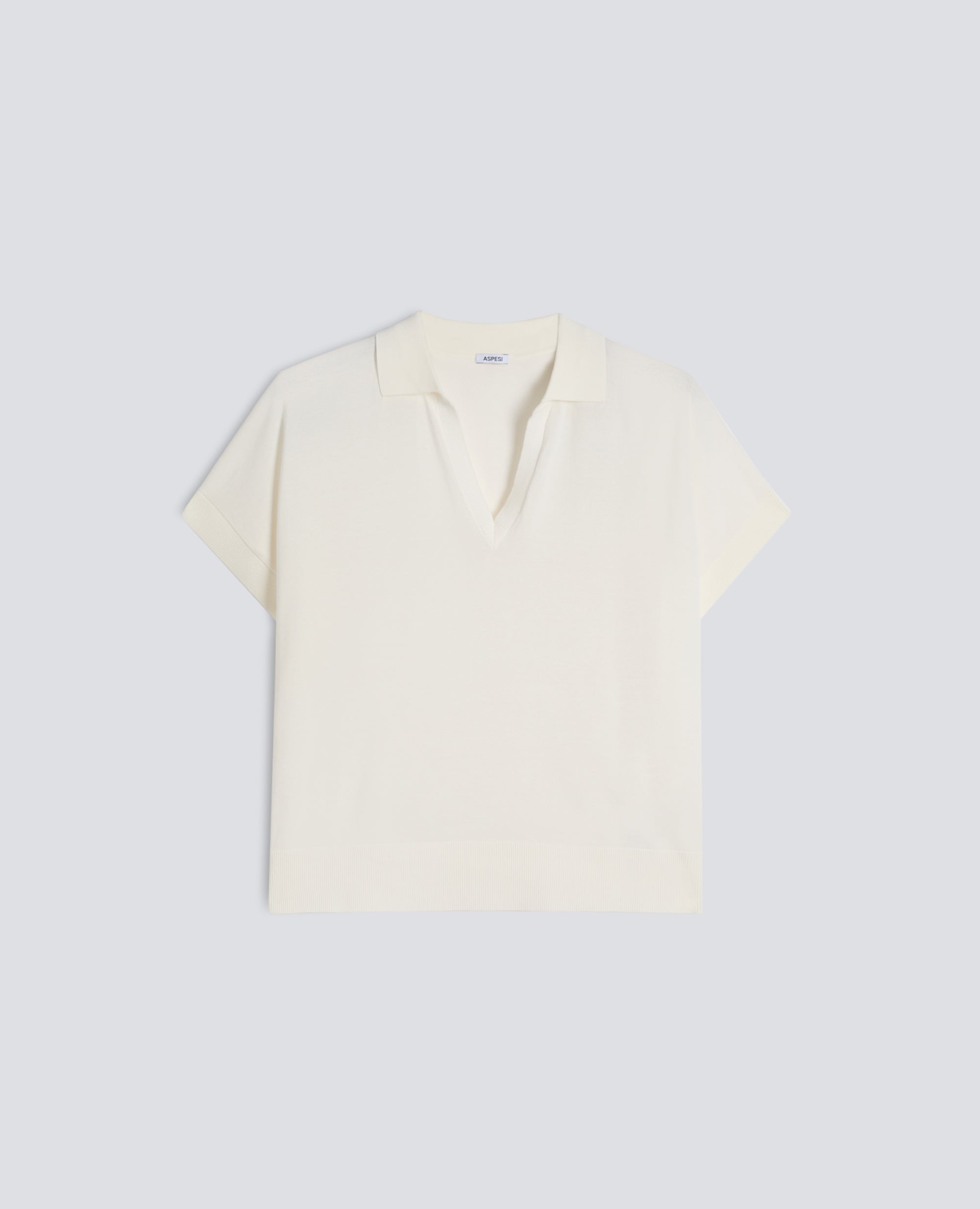 MAGLIA SCOLLO A V CON COLLETTO IN FILATO DI PURO COTONE - BIANCO - ASPESI
