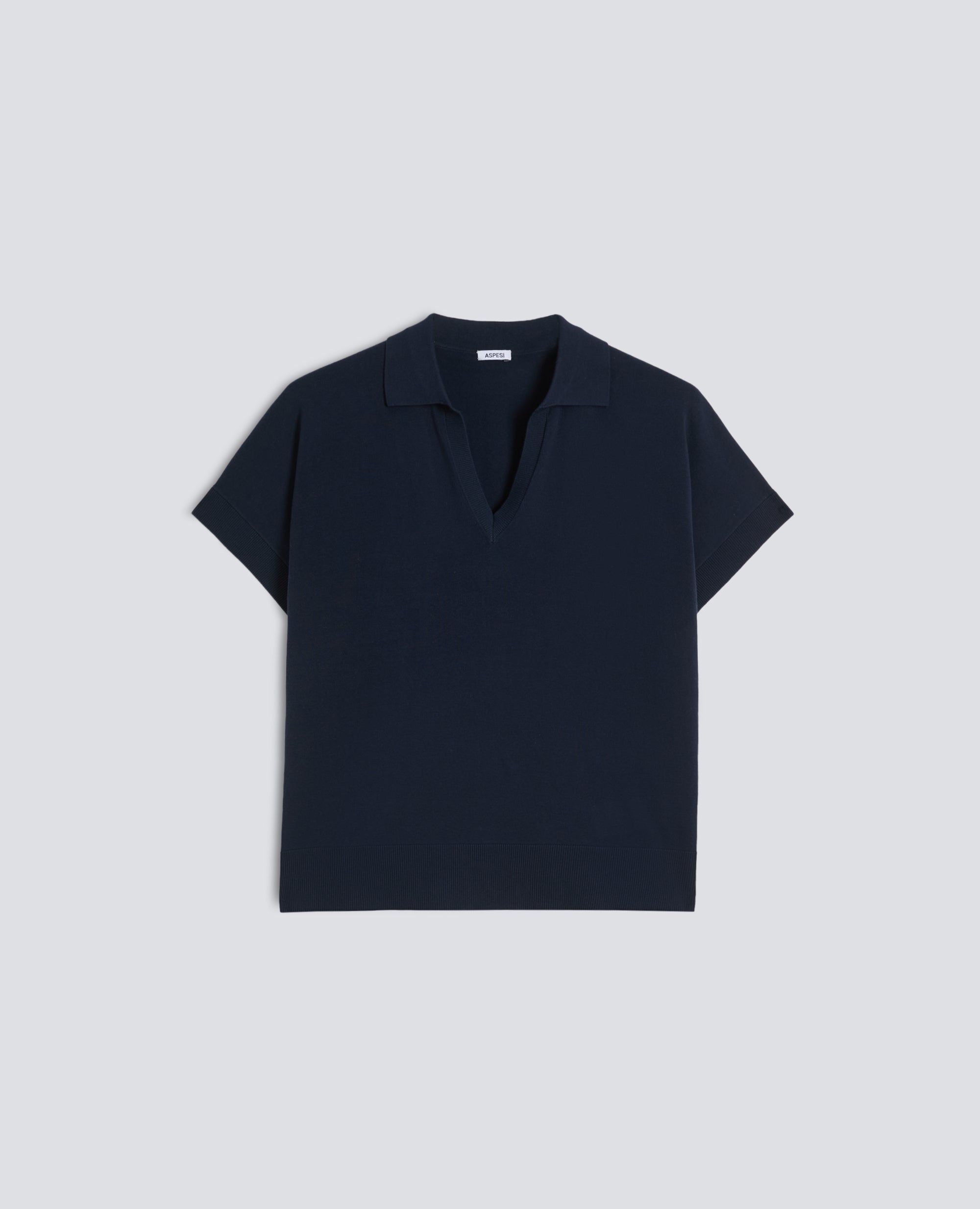 MAGLIA SCOLLO A V CON COLLETTO IN FILATO DI PURO COTONE - BLU - ASPESI