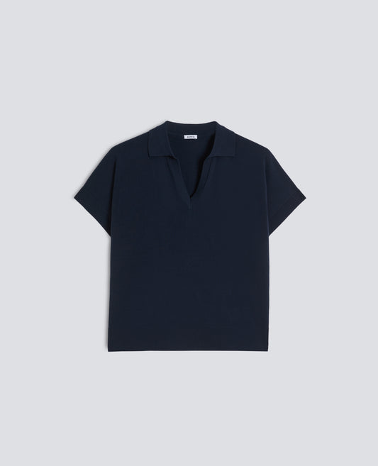 MAGLIA SCOLLO A V CON COLLETTO IN FILATO DI PURO COTONE - BLU - ASPESI